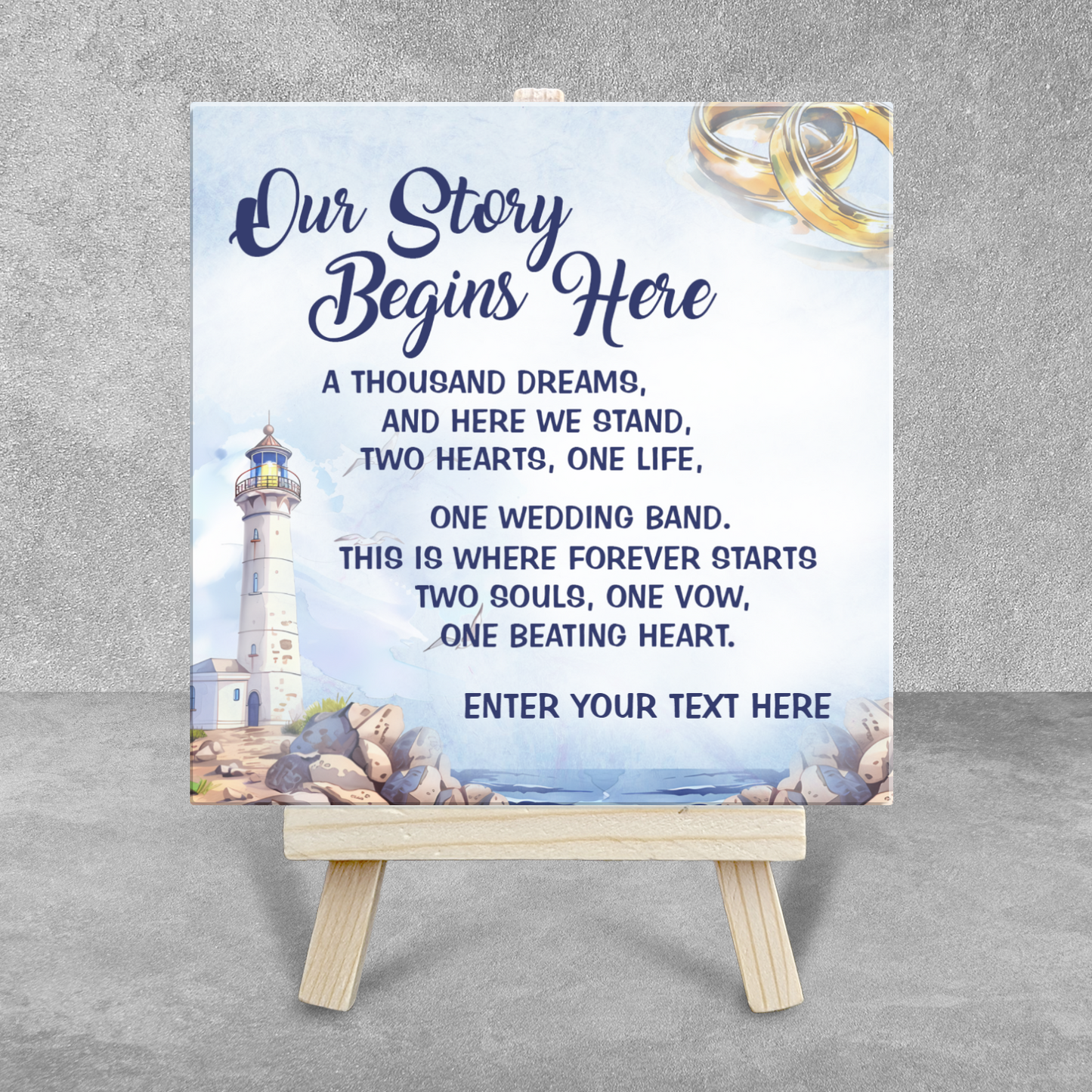Our Story Begins Here – Personalised Ceramic Tile with Easel