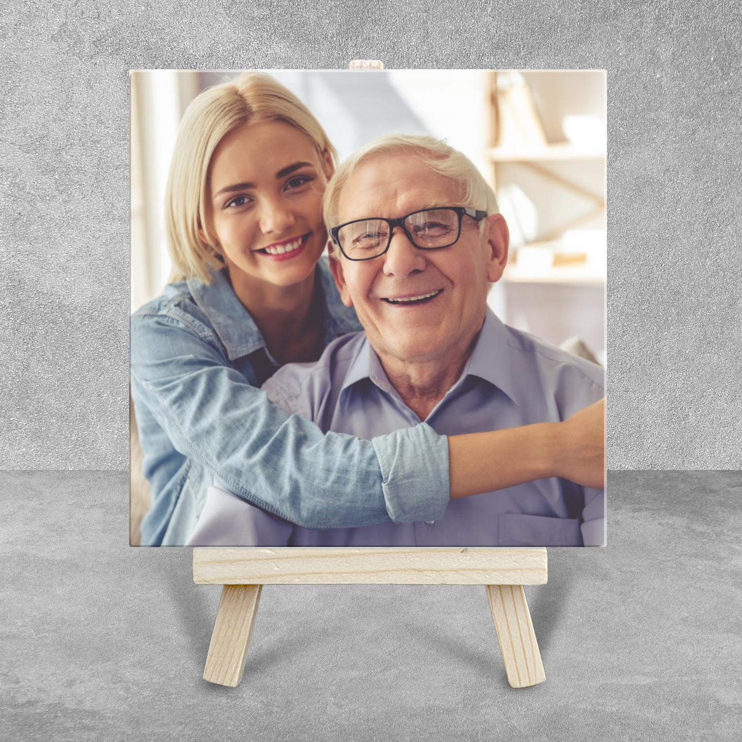 Family Portrait For Dad & Daughter – Personalised Ceramic Tile with Easel
