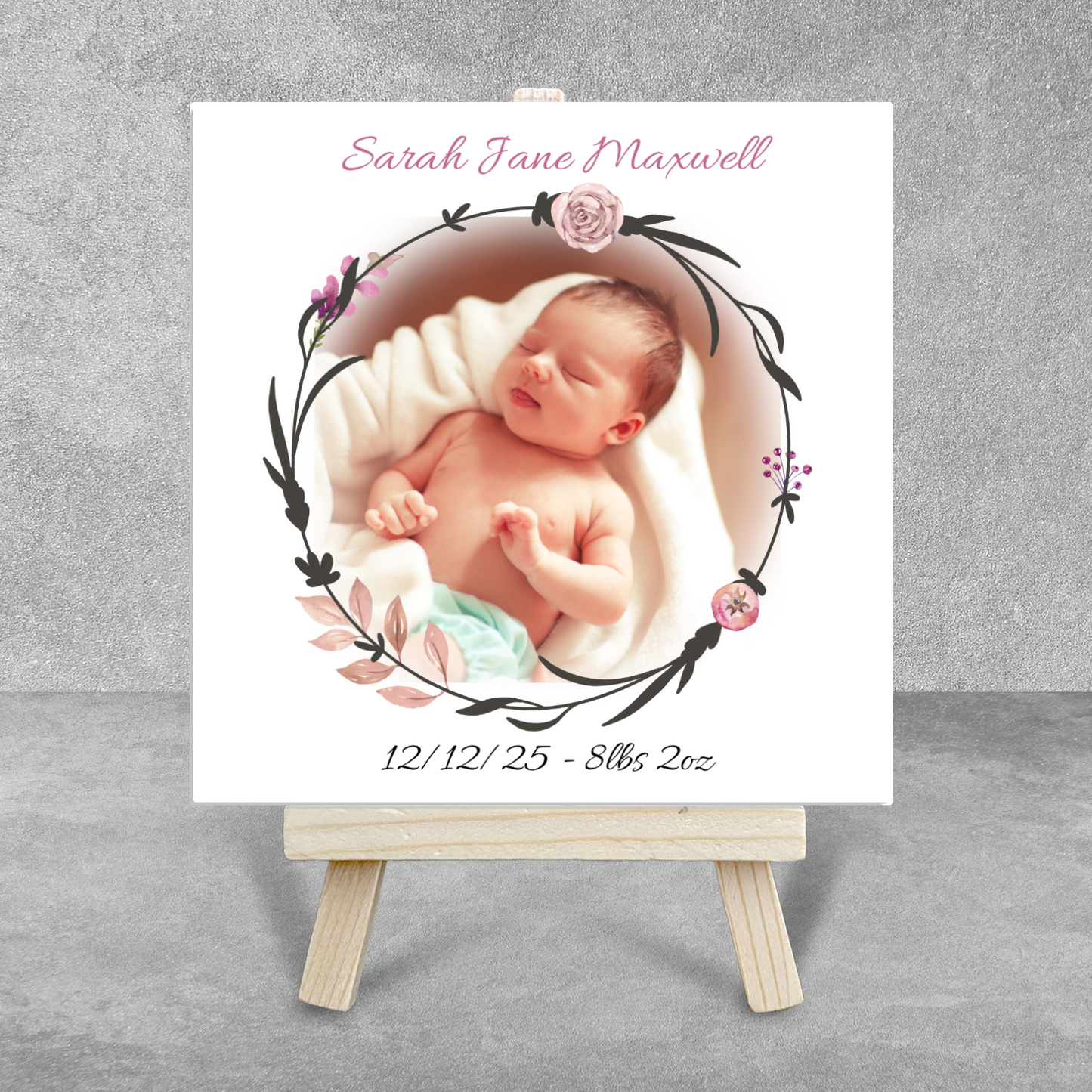 New Baby Gift For Girl – Personalised Ceramic Tile with Easel