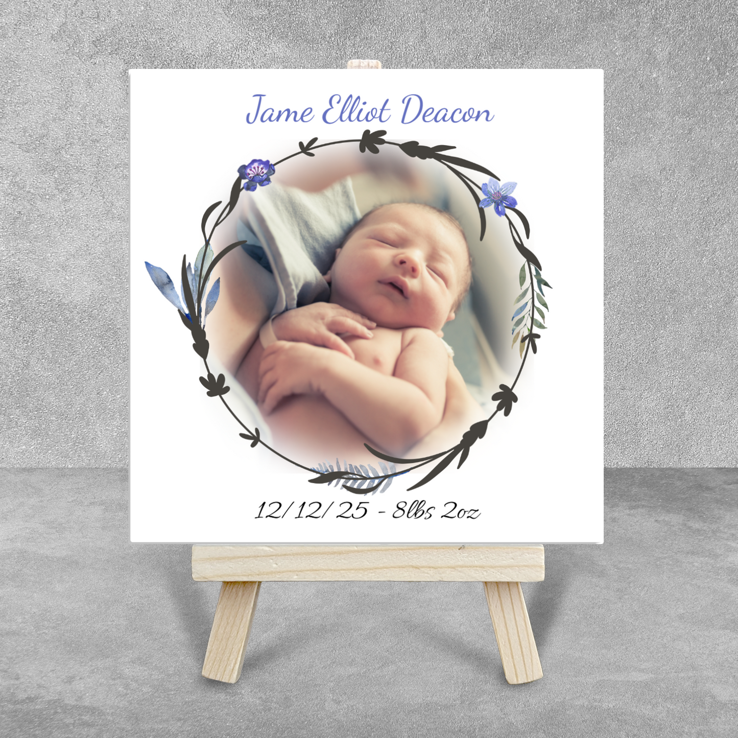New Baby Gift For Boy – Personalised Ceramic Tile with Easel