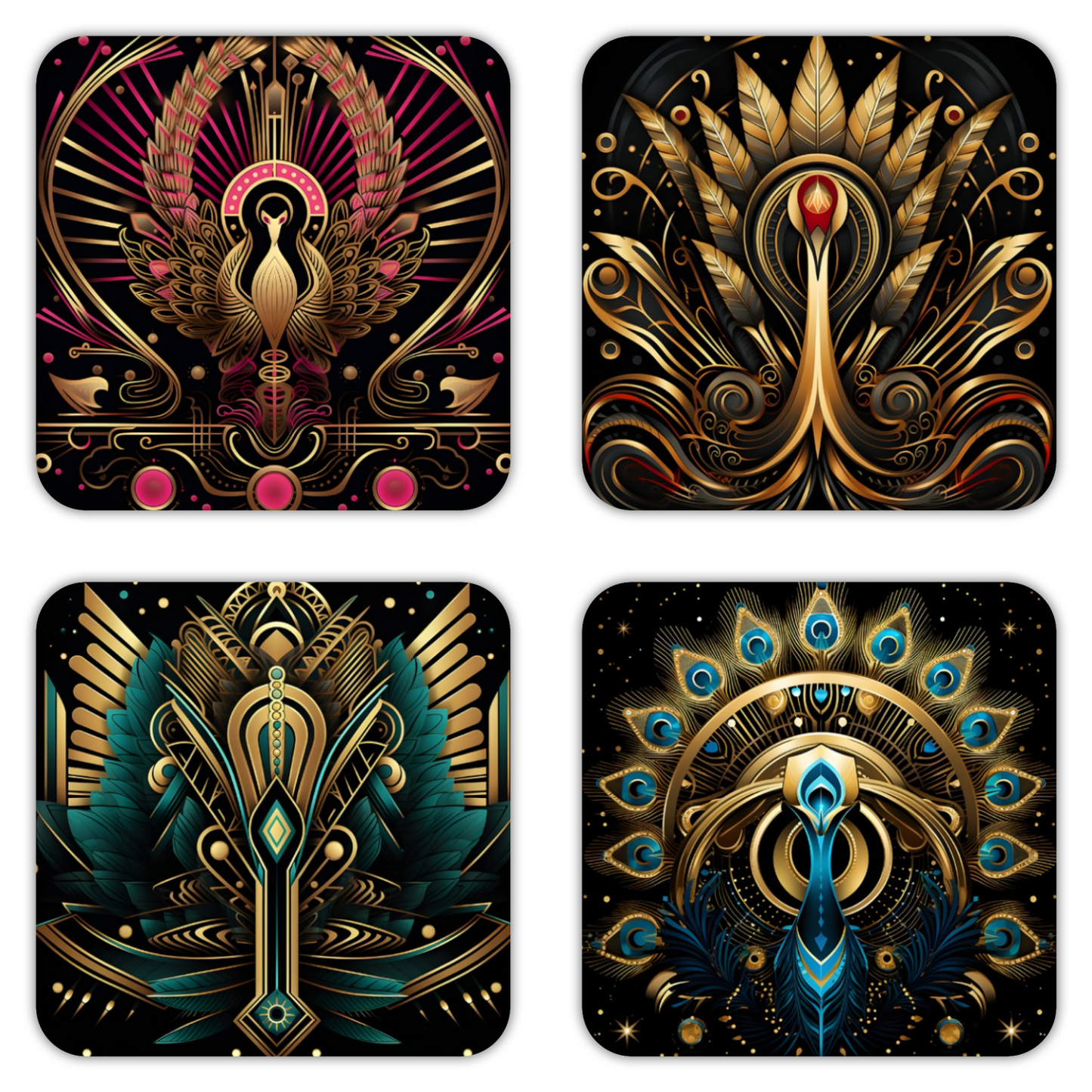 Art Deco - Set Of 4 Wooden Coasters With Cork Backing 95mm