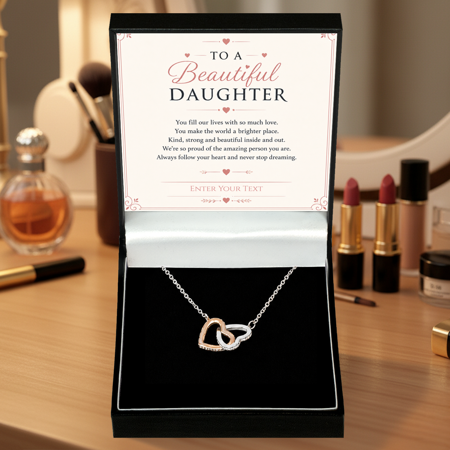 To A Beautiful Daughter Personalised Necklace With Poem, Eternal Heart Pendant In Keepsake Box