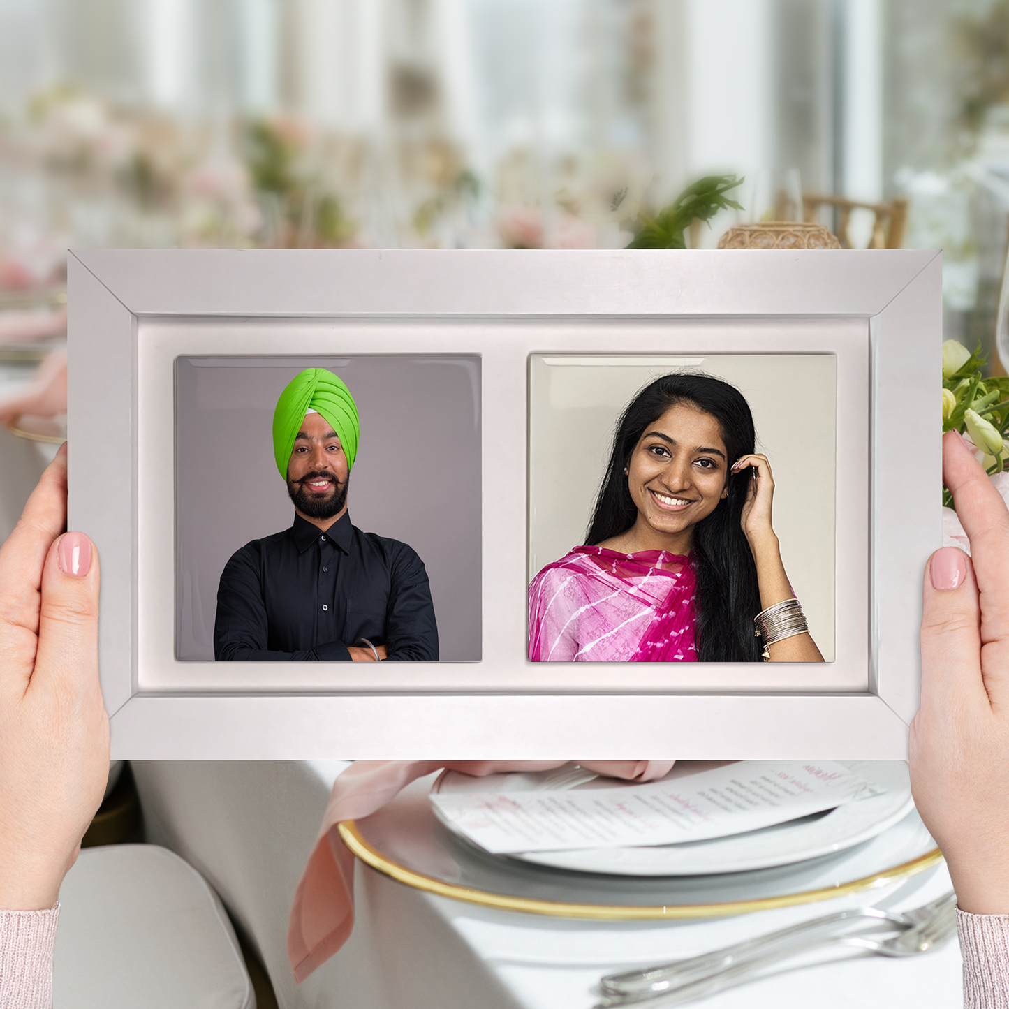 Family Portrait For Brother or Sister – Personalised Ceramic Tiles in Landscape Frame
