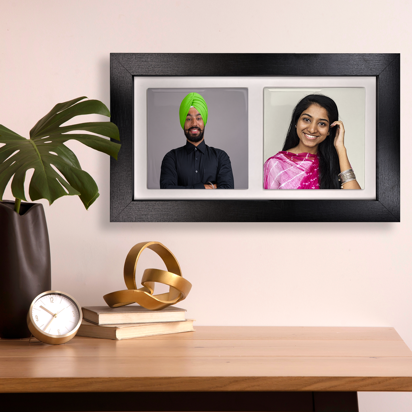 Family Portrait For Brother or Sister – Personalised Ceramic Tiles in Landscape Frame