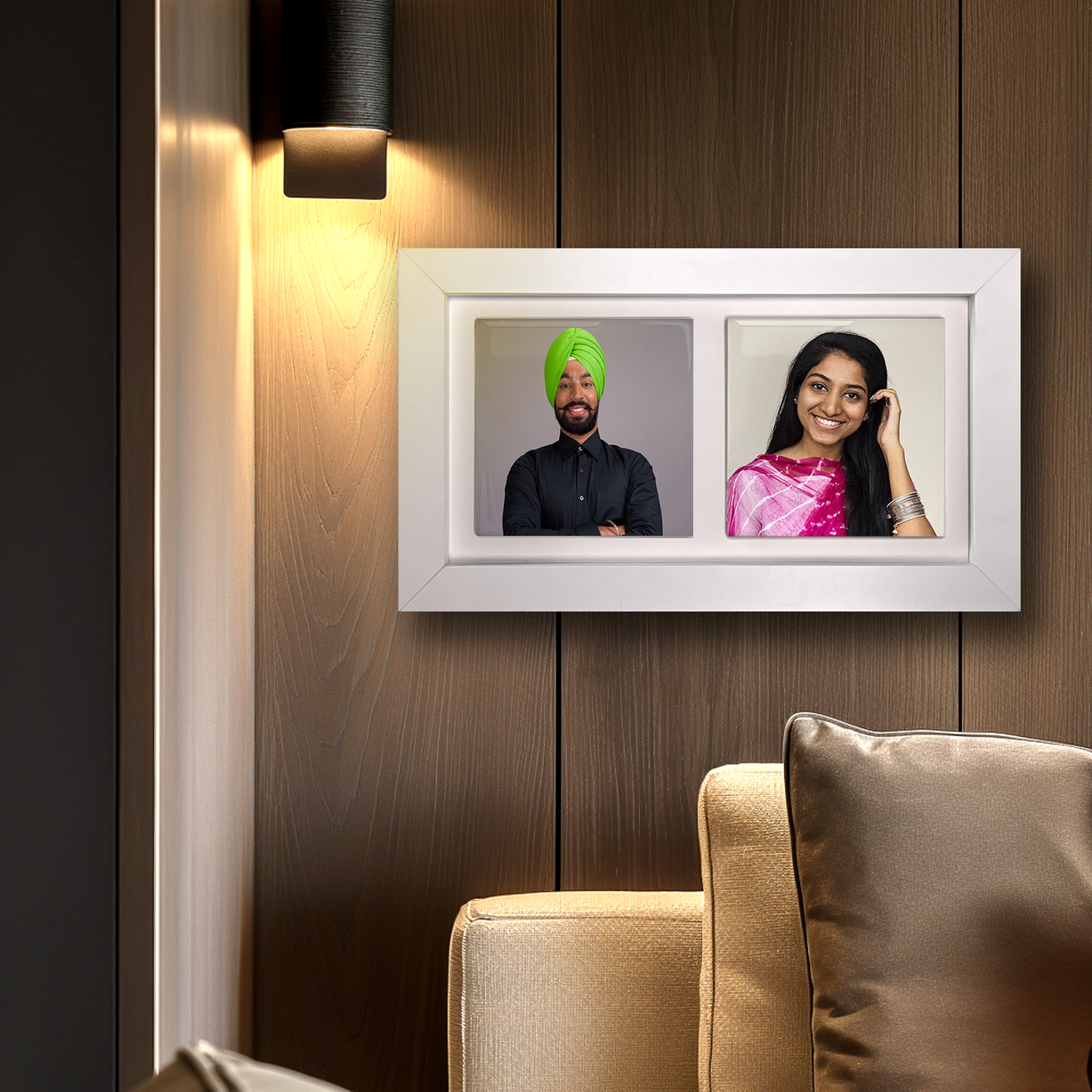 Family Portrait For Brother or Sister – Personalised Ceramic Tiles in Landscape Frame