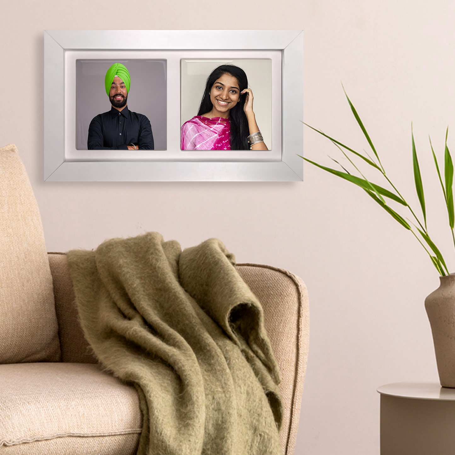 Family Portrait For Brother or Sister – Personalised Ceramic Tiles in Landscape Frame