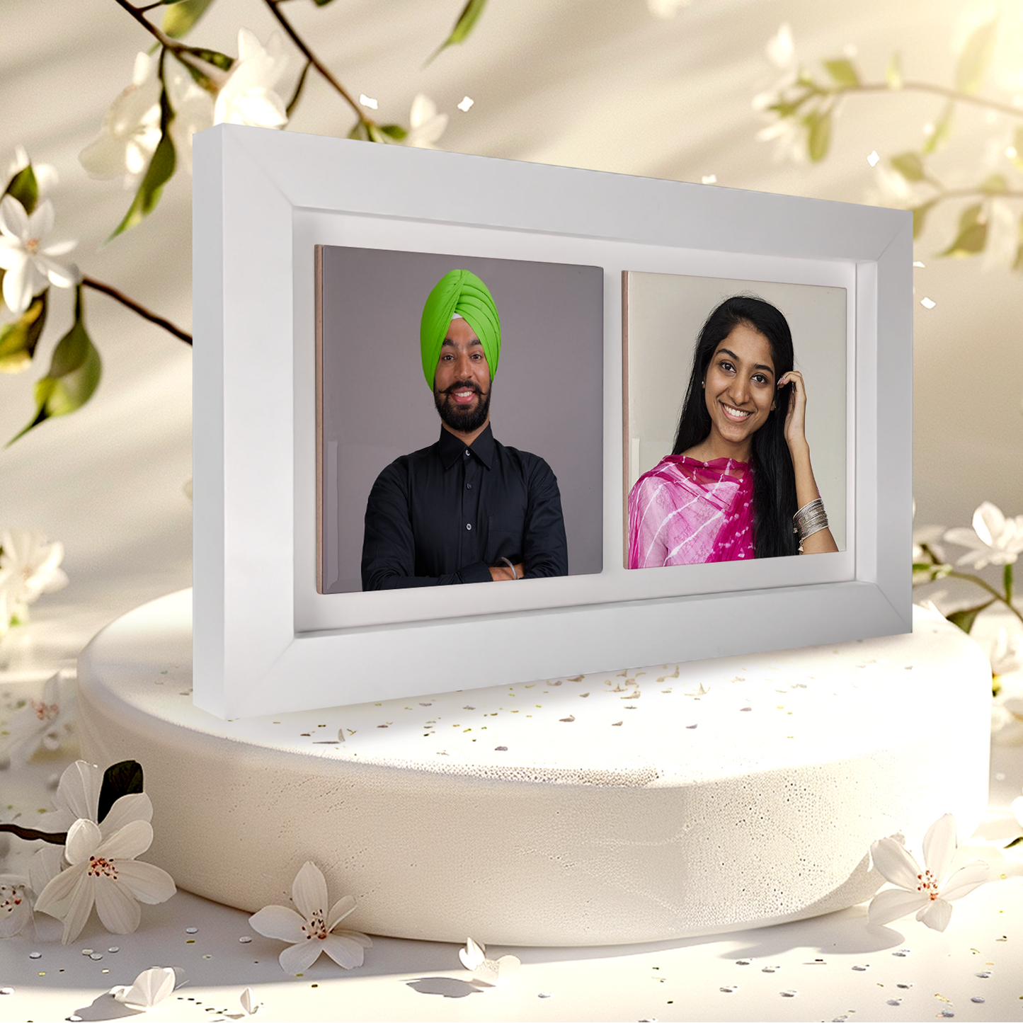 Family Portrait For Brother or Sister – Personalised Ceramic Tiles in Landscape Frame