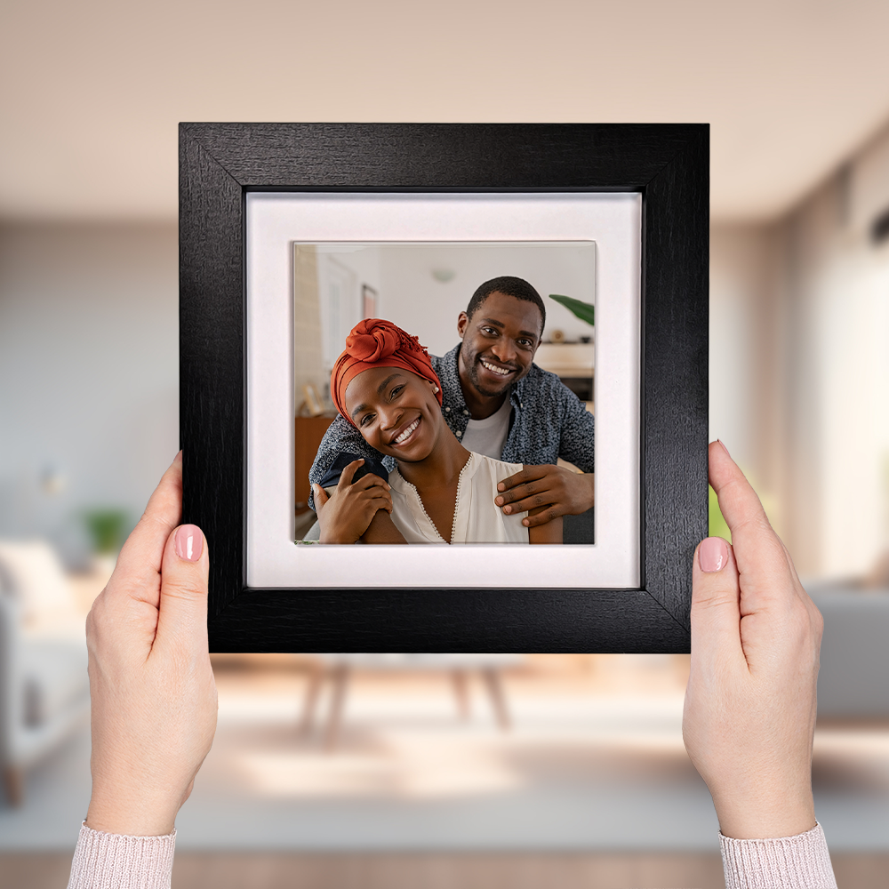 Family Portrait For Husband & Wife – Personalised Square Framed Ceramic Tile