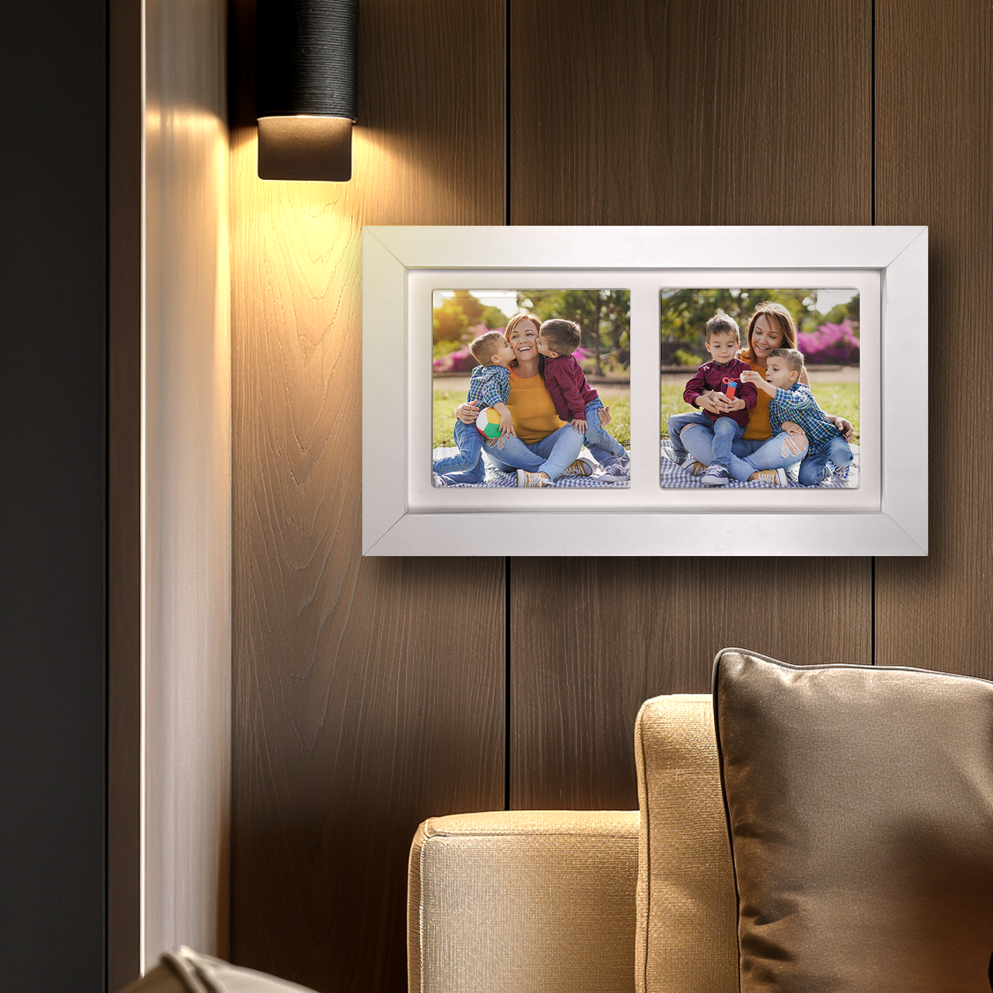 Family Portrait For Mum – Personalised Ceramic Tiles in Landscape Frame