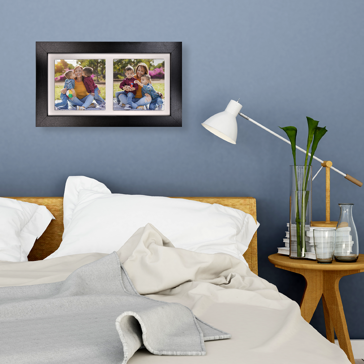 Family Portrait For Mum – Personalised Ceramic Tiles in Landscape Frame