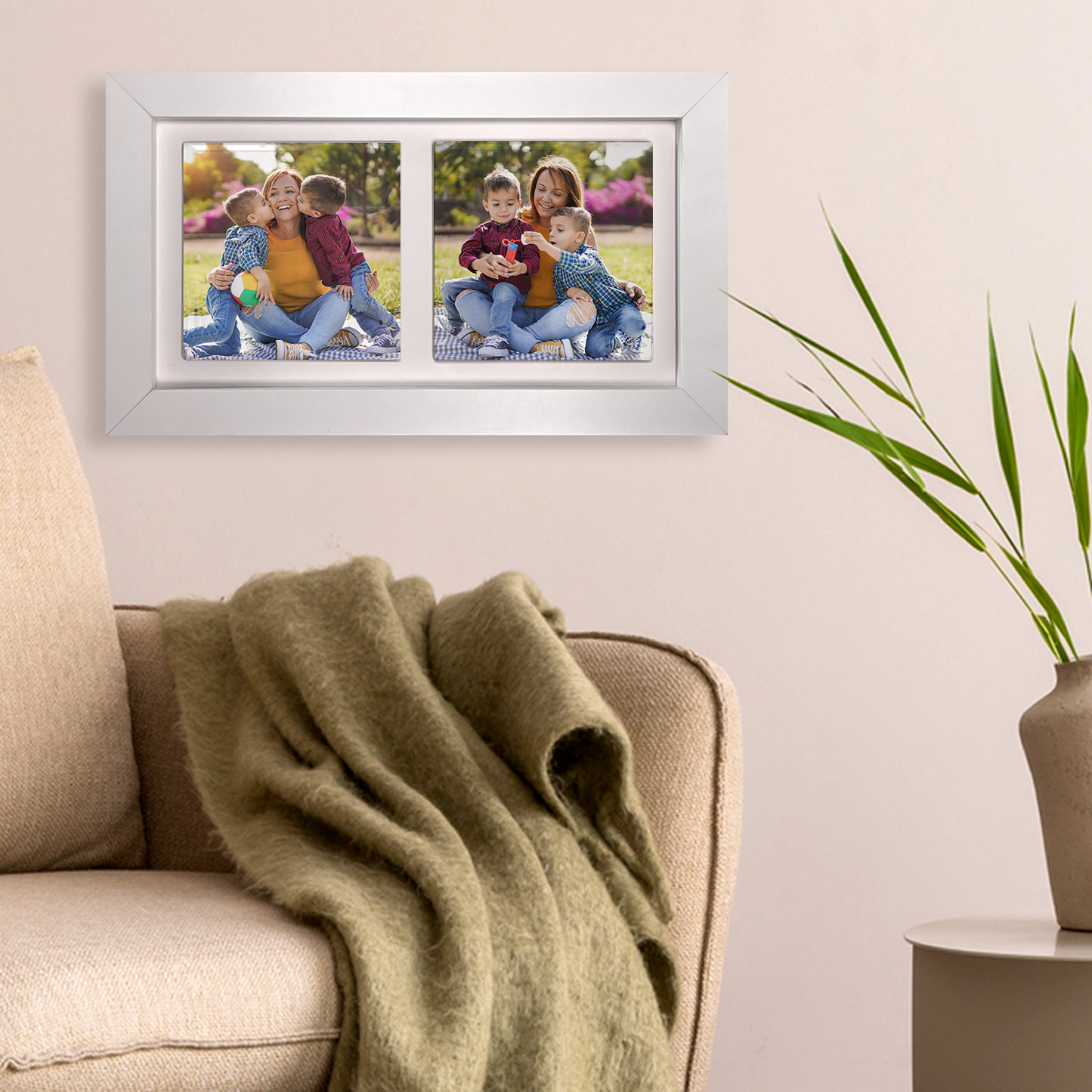 Family Portrait For Mum – Personalised Ceramic Tiles in Landscape Frame