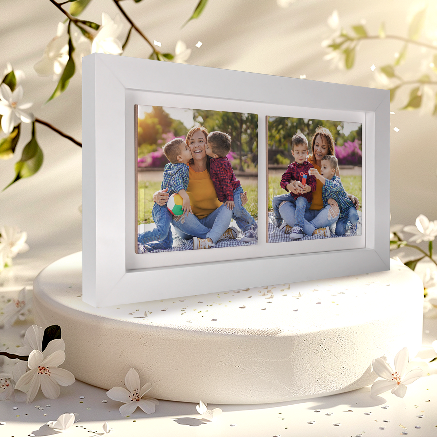 Family Portrait For Mum – Personalised Ceramic Tiles in Landscape Frame