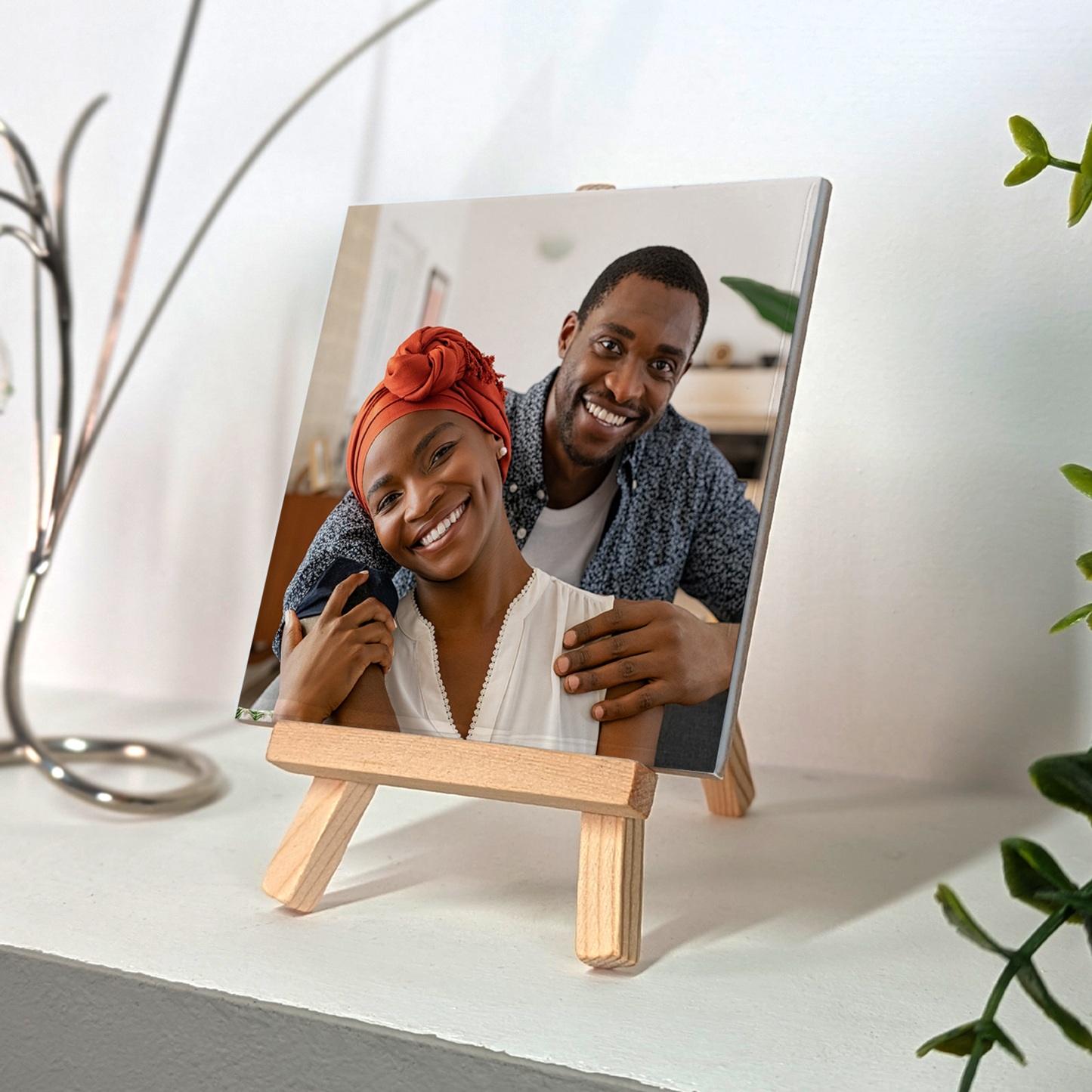 Family Portrait For Husband & Wife – Personalised Ceramic Tile with Easel