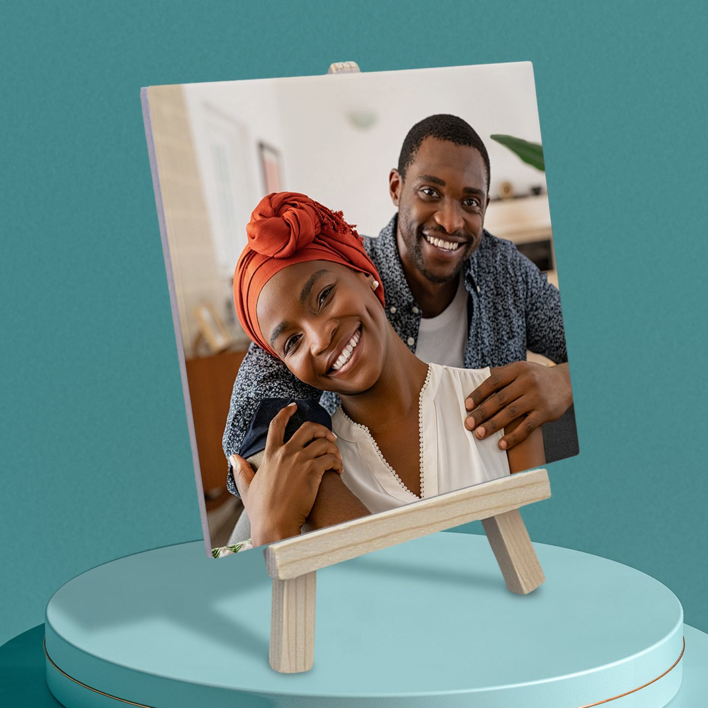 Family Portrait For Husband & Wife – Personalised Ceramic Tile with Easel