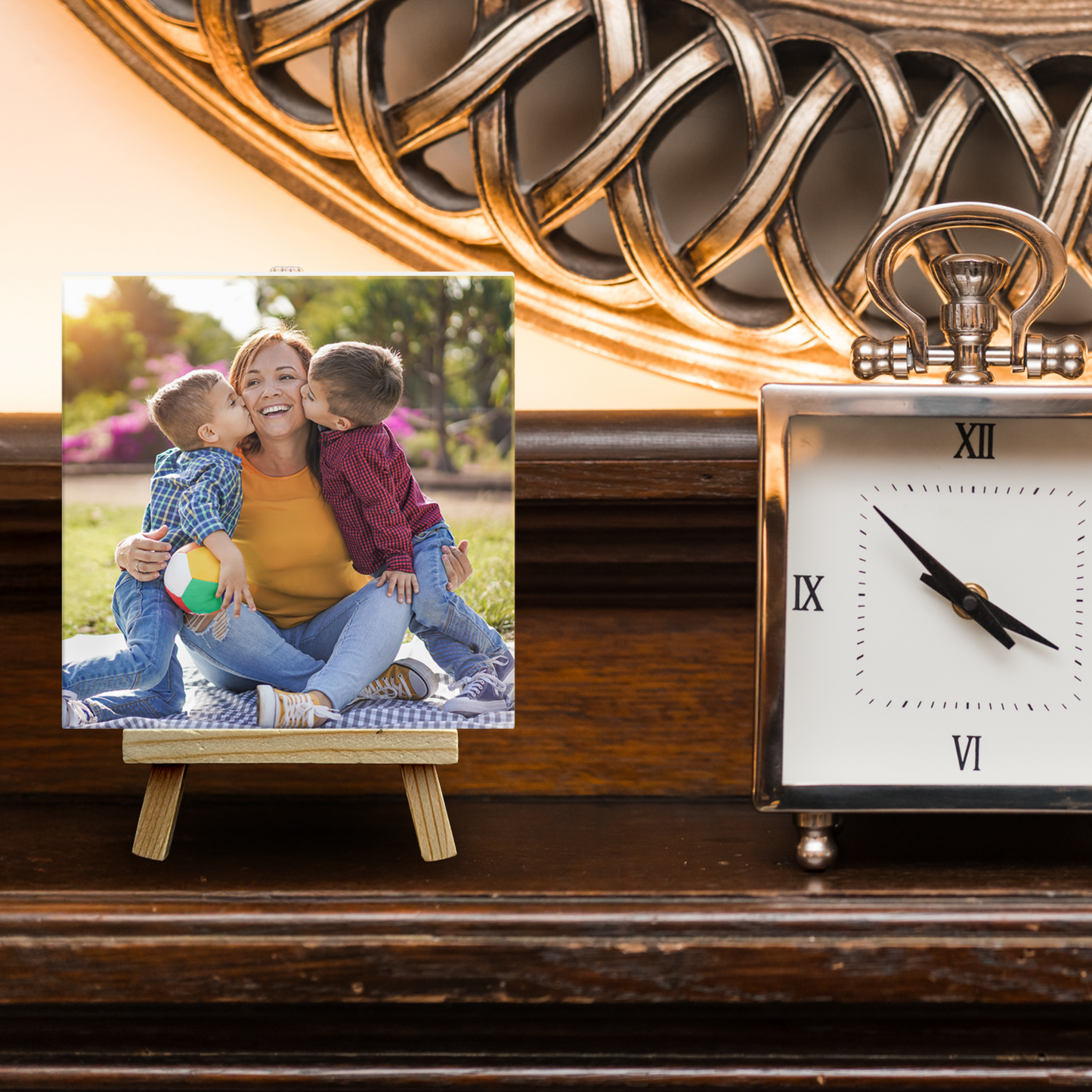 Family Portrait For Mum – Personalised Ceramic Tile with Easel