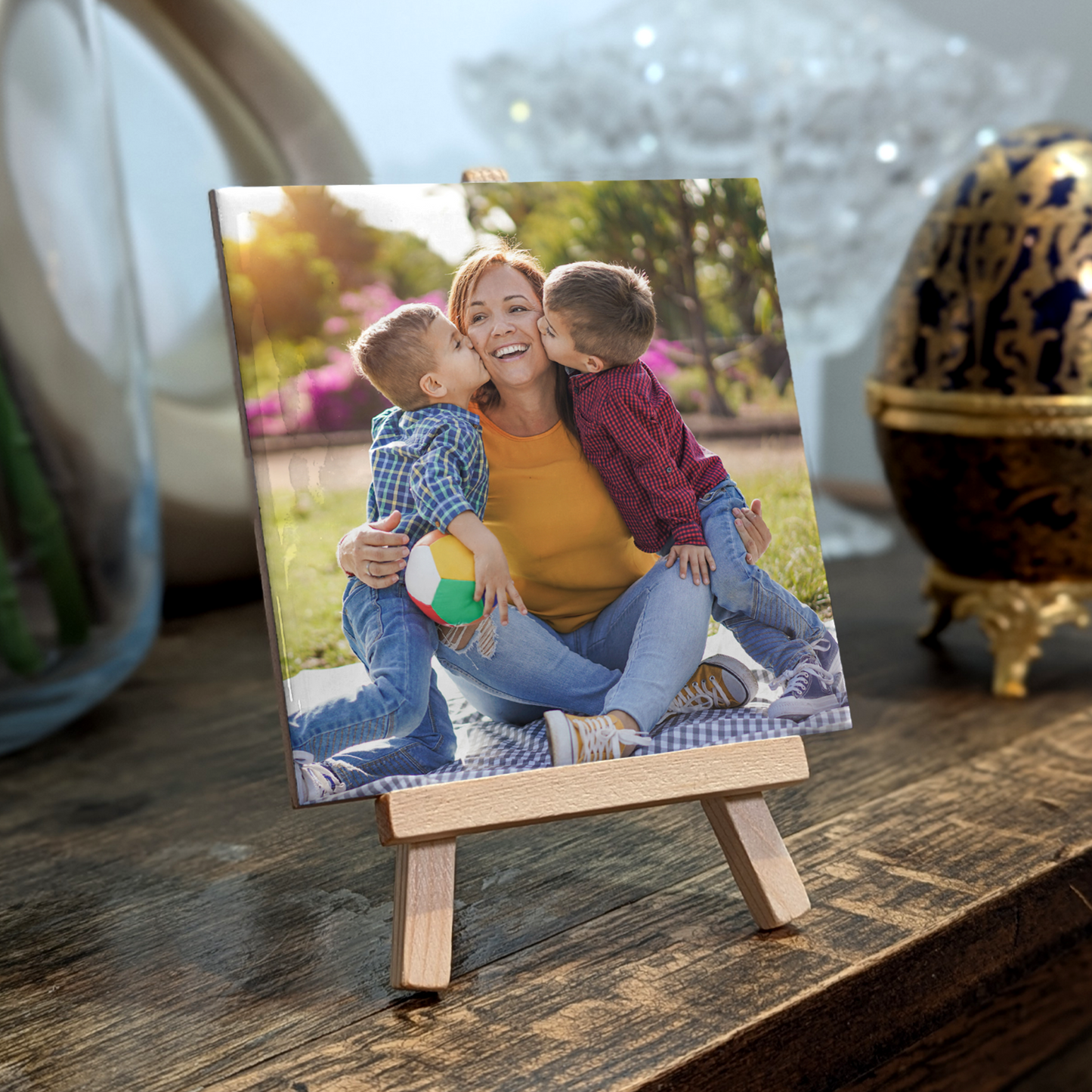 Family Portrait For Mum – Personalised Ceramic Tile with Easel