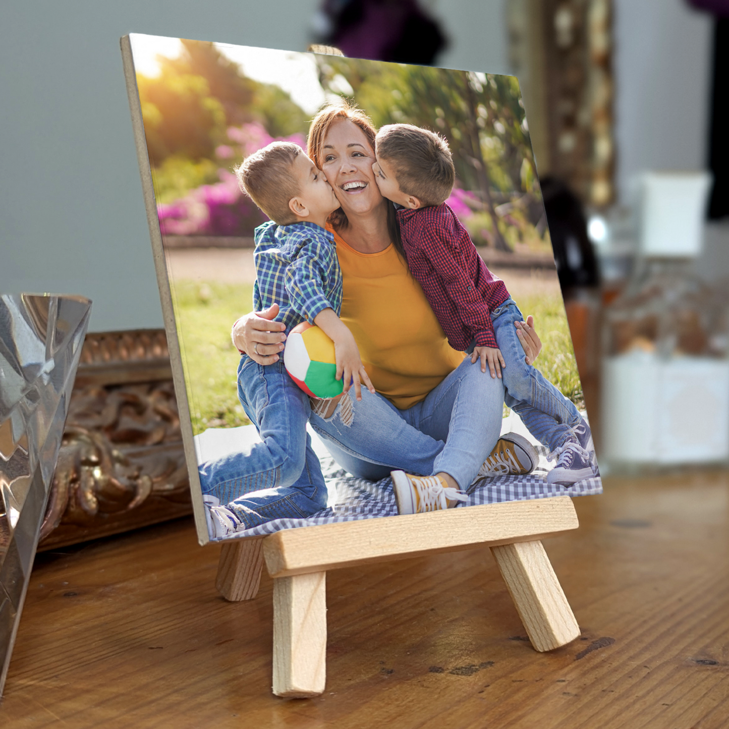 Family Portrait For Mum – Personalised Ceramic Tile with Easel