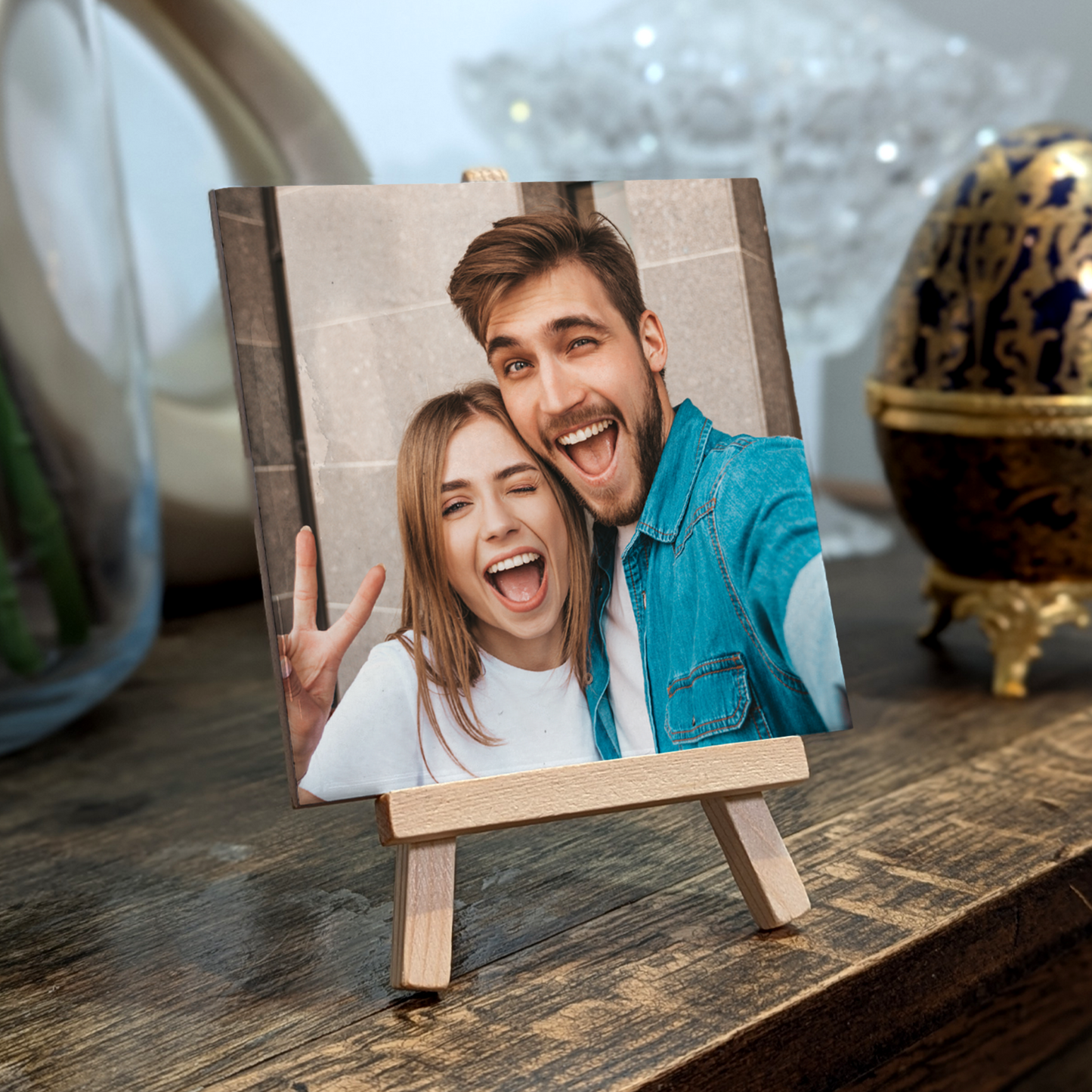 Family Portrait For Brother or Sister – Personalised Ceramic Tile with Easel