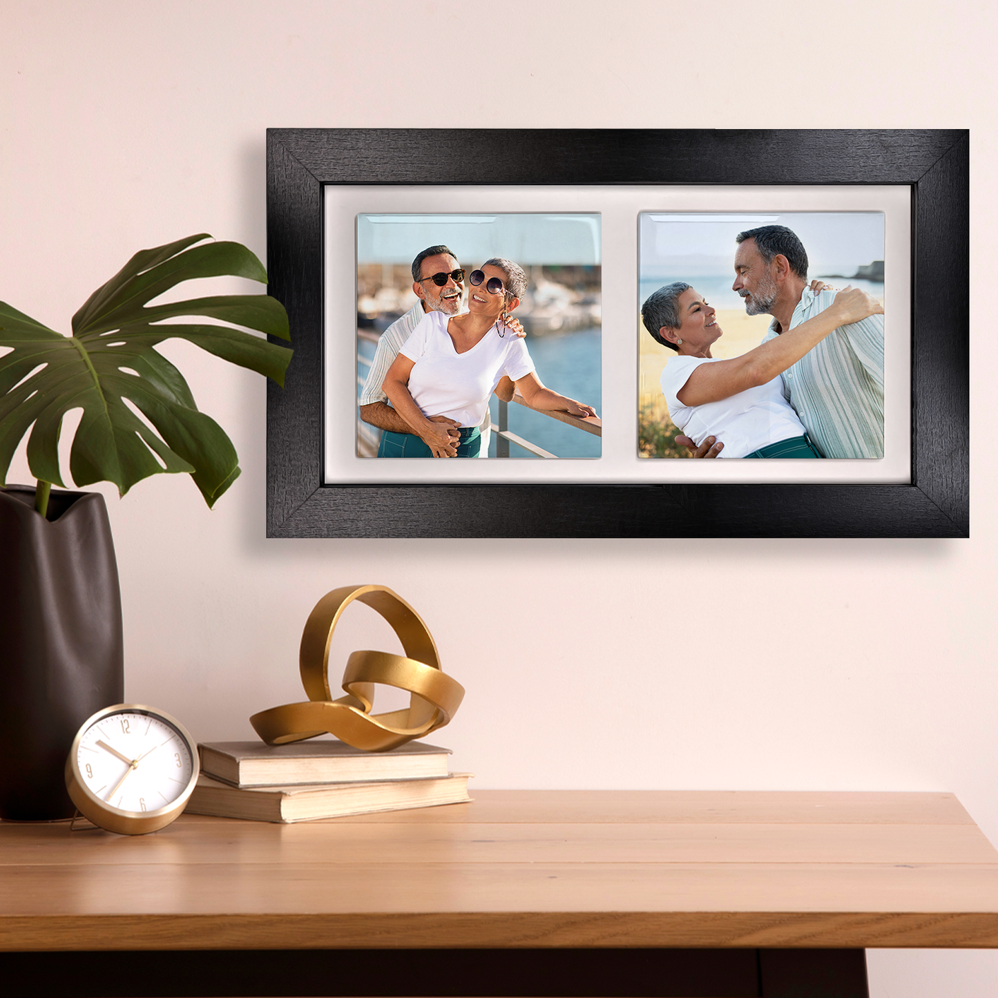 Family Portrait For Husband & Wife – Personalised Ceramic Tiles in Landscape Frame