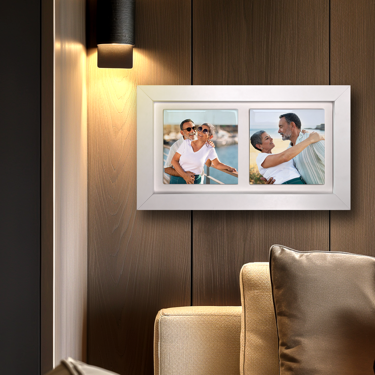 Family Portrait For Husband & Wife – Personalised Ceramic Tiles in Landscape Frame
