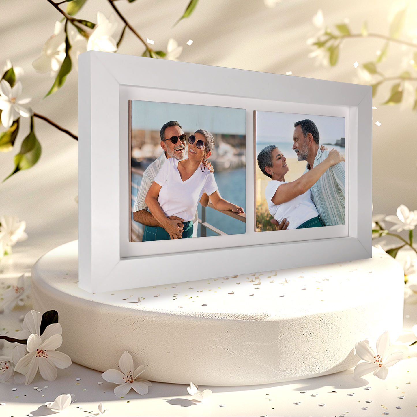 Family Portrait For Husband & Wife – Personalised Ceramic Tiles in Landscape Frame