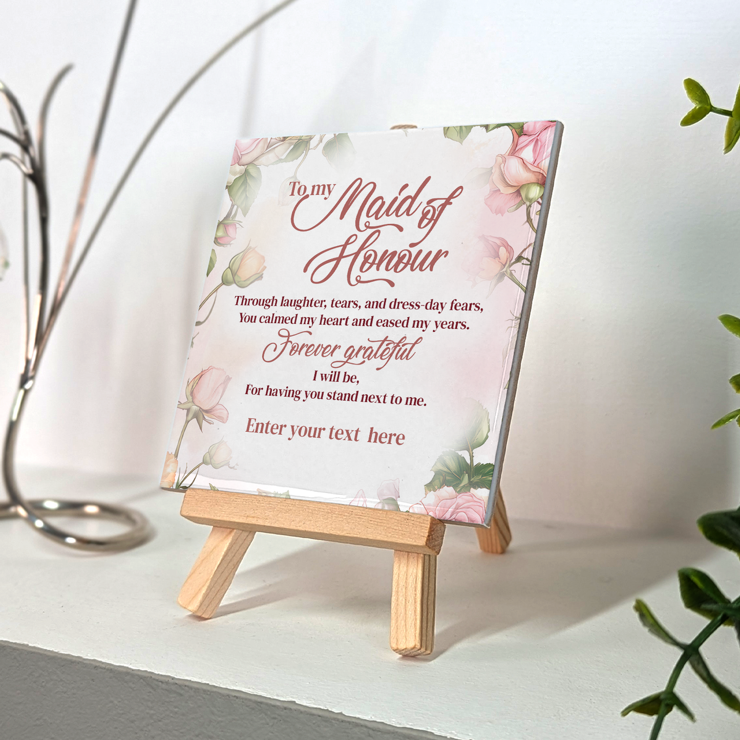 To My Maid of Honour – Personalised Ceramic Tile with Easel