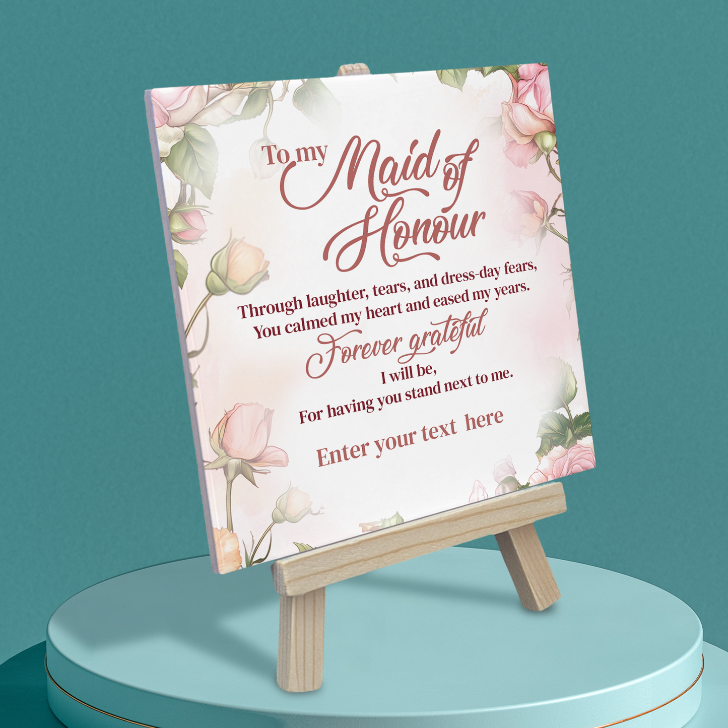 To My Maid of Honour – Personalised Ceramic Tile with Easel