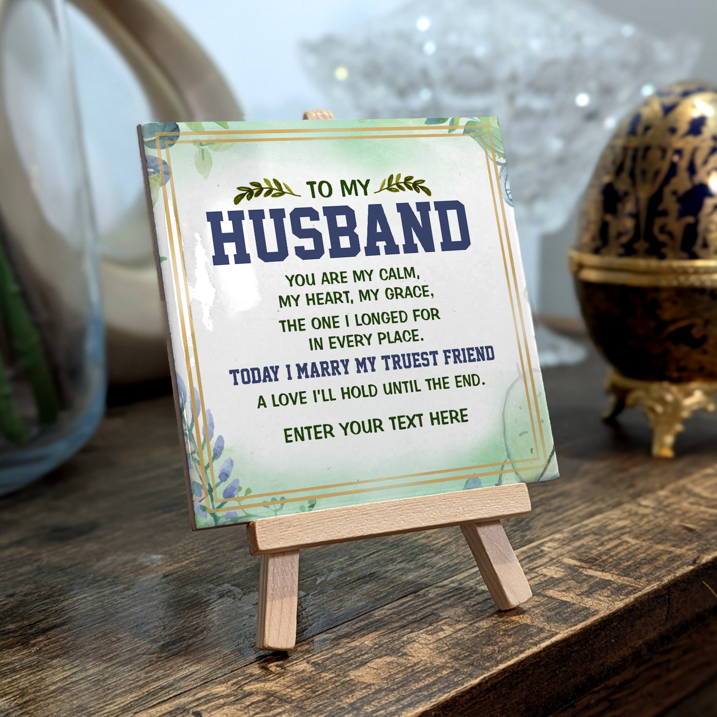To My Husband – Personalised Ceramic Tile with Easel