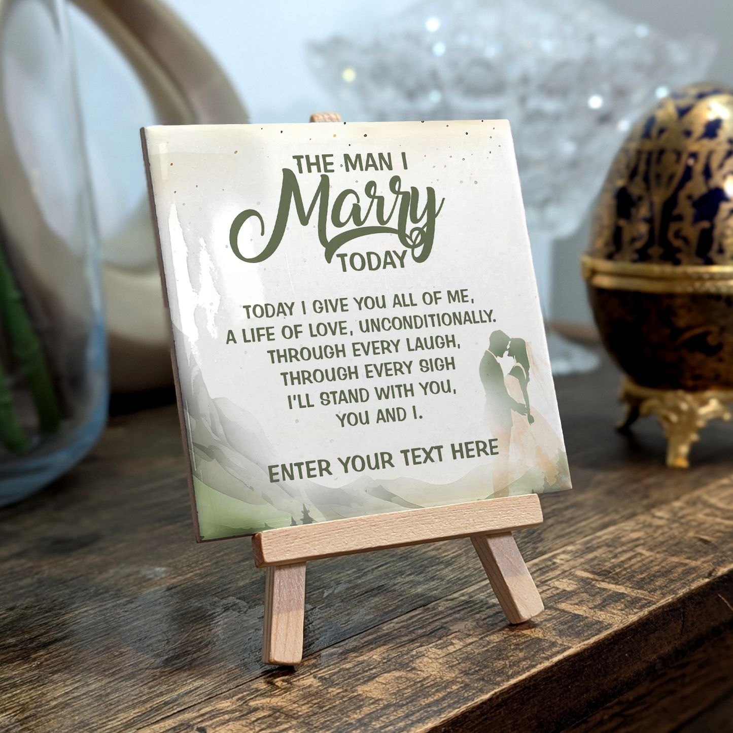 The Man I Marry Today – Personalised Ceramic Tile with Easel