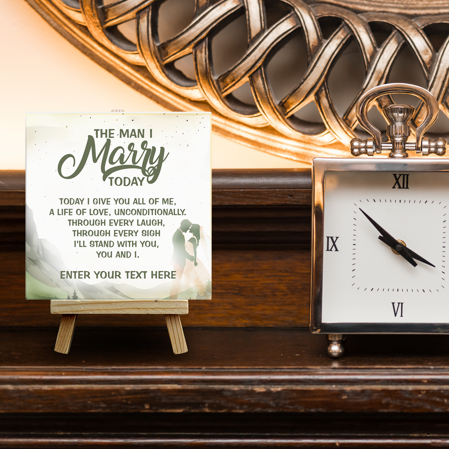 The Man I Marry Today – Personalised Ceramic Tile with Easel