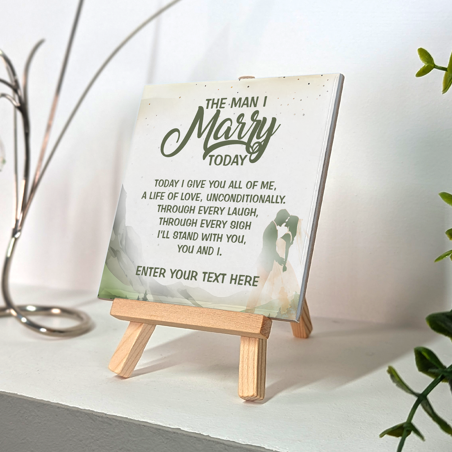 The Man I Marry Today – Personalised Ceramic Tile with Easel