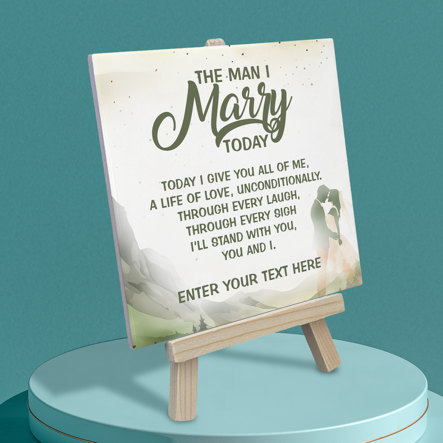 The Man I Marry Today – Personalised Ceramic Tile with Easel