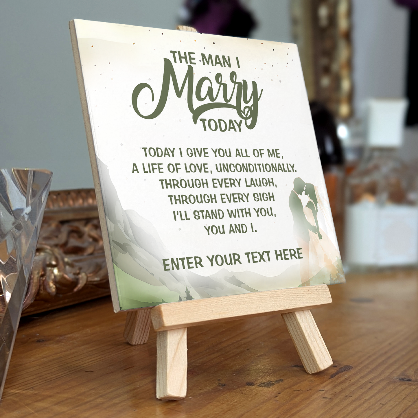 The Man I Marry Today – Personalised Ceramic Tile with Easel