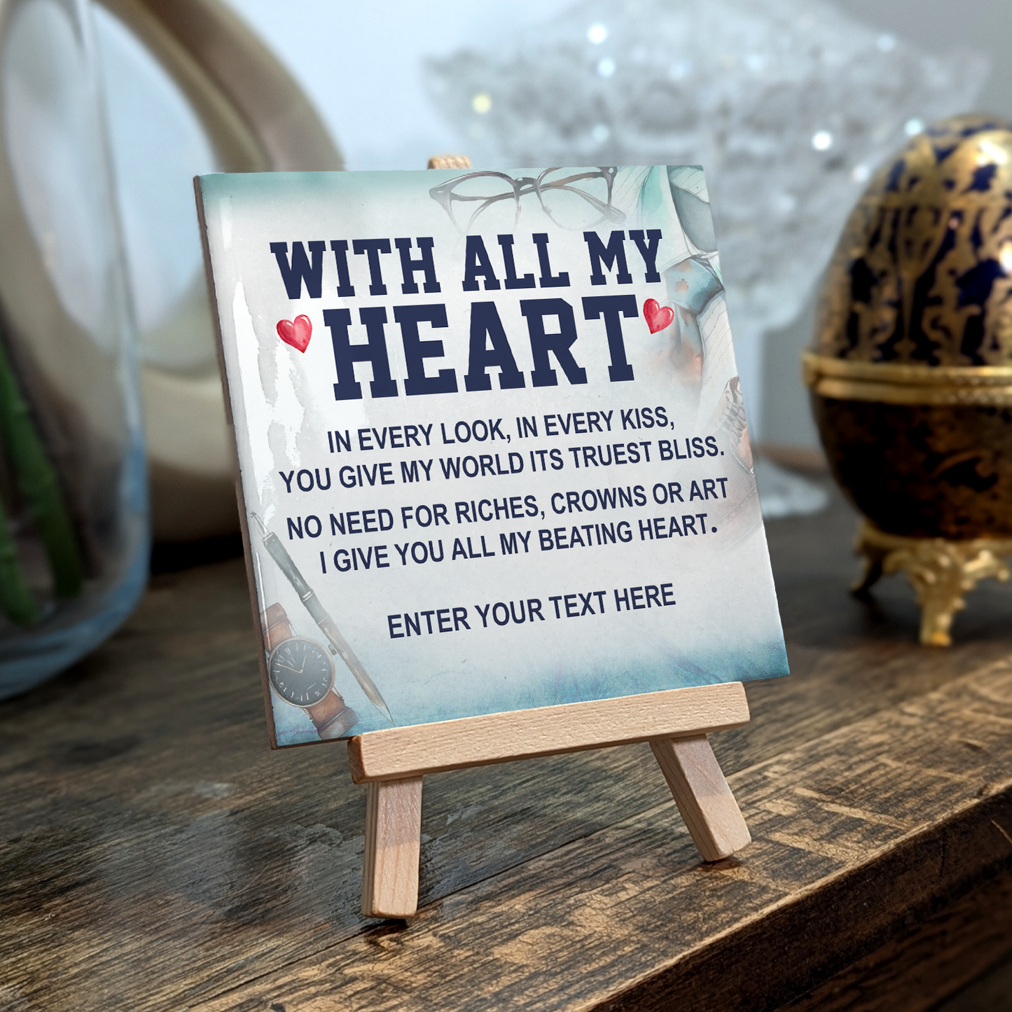 With all My Heart – Personalised Ceramic Tile with Easel