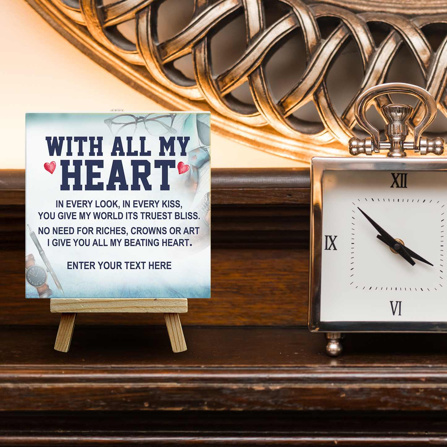 With all My Heart – Personalised Ceramic Tile with Easel