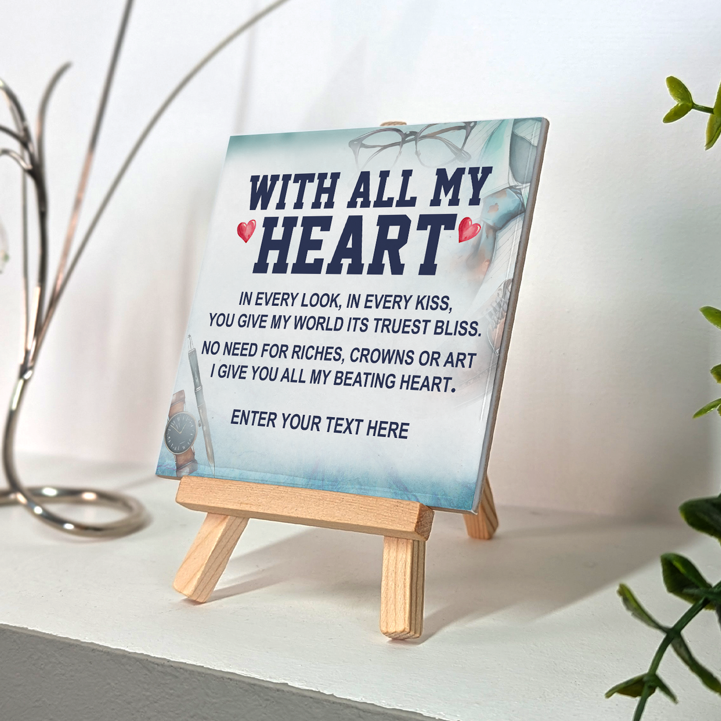 With all My Heart – Personalised Ceramic Tile with Easel