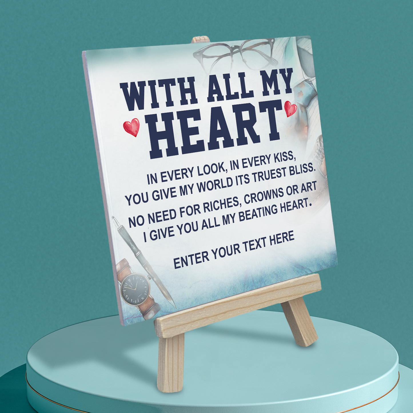 With all My Heart – Personalised Ceramic Tile with Easel