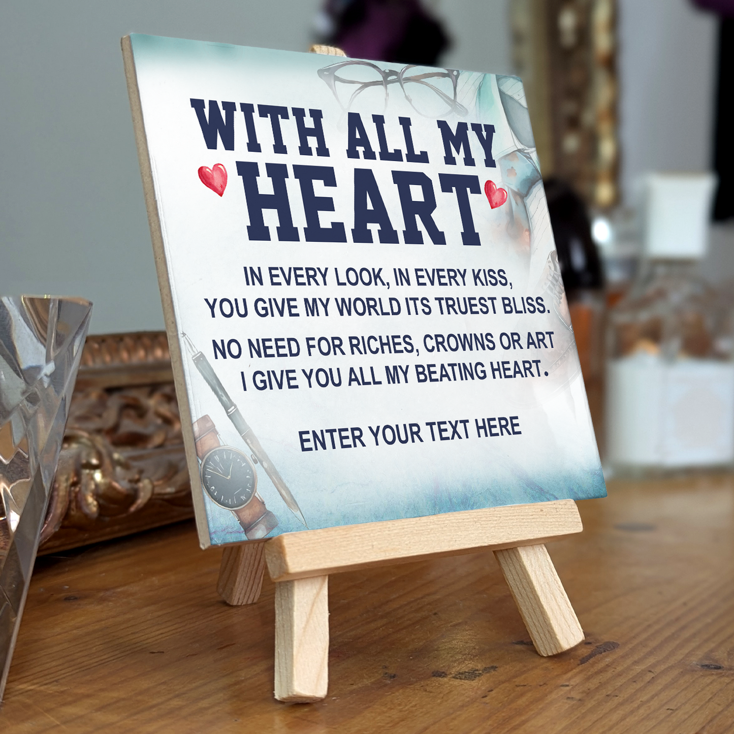 With all My Heart – Personalised Ceramic Tile with Easel