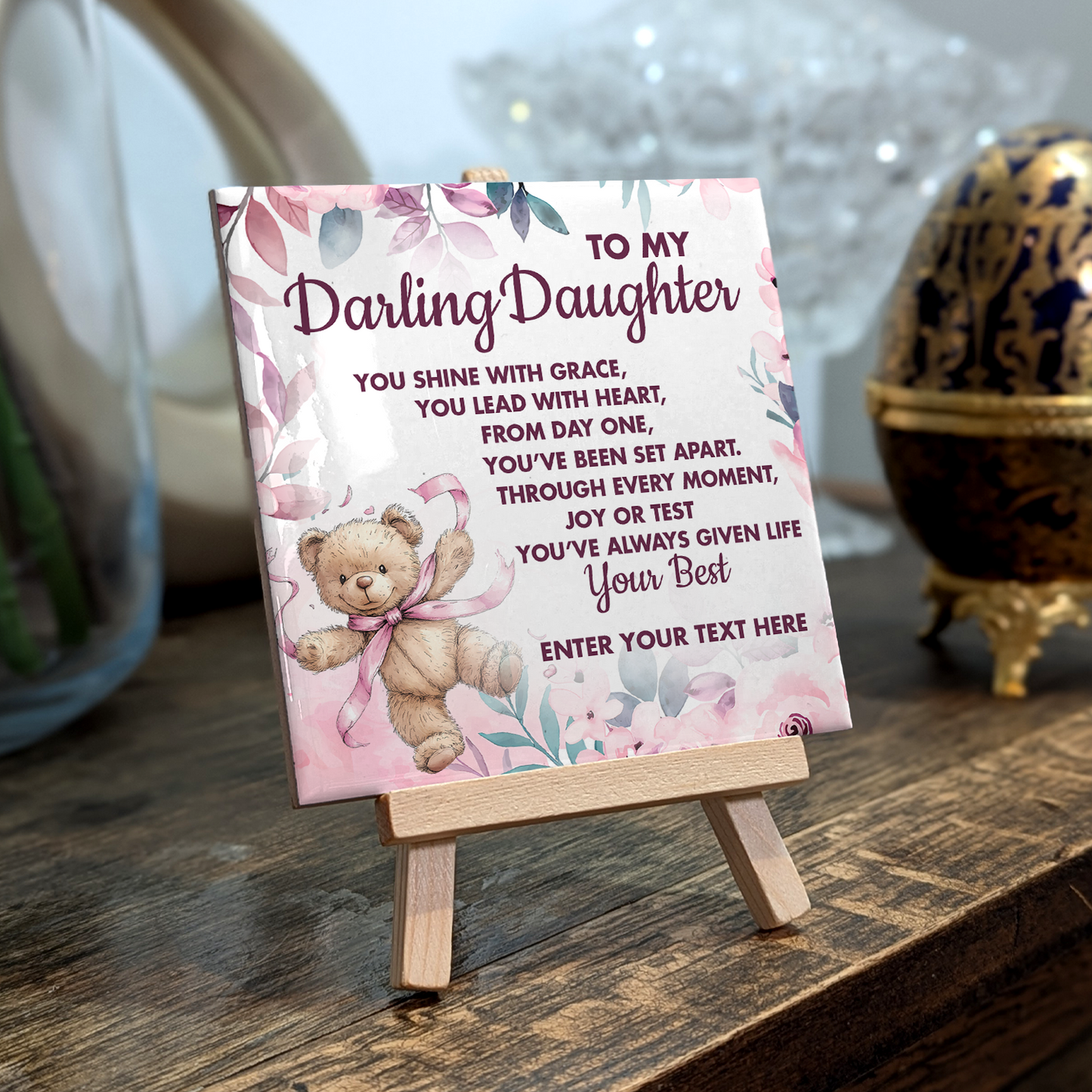 To My Darling Daughter – Personalised Ceramic Tile with Easel