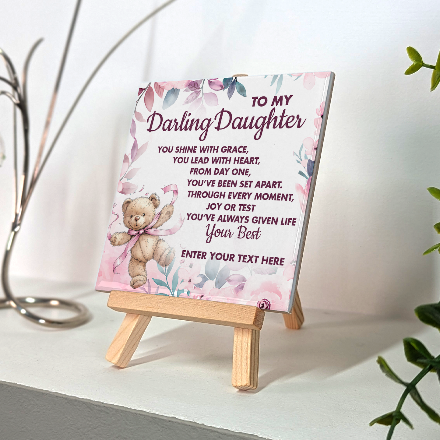 To My Darling Daughter – Personalised Ceramic Tile with Easel