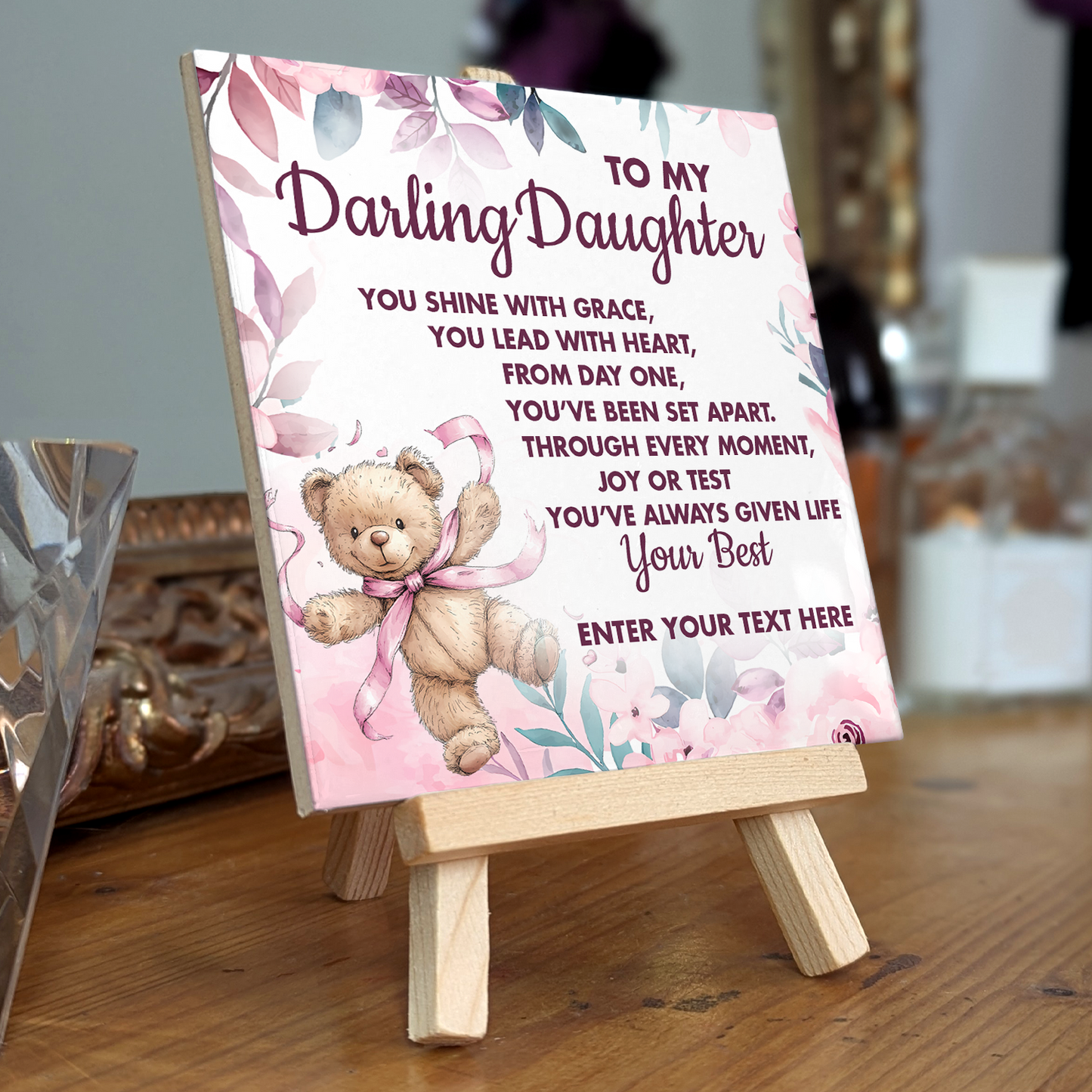 To My Darling Daughter – Personalised Ceramic Tile with Easel
