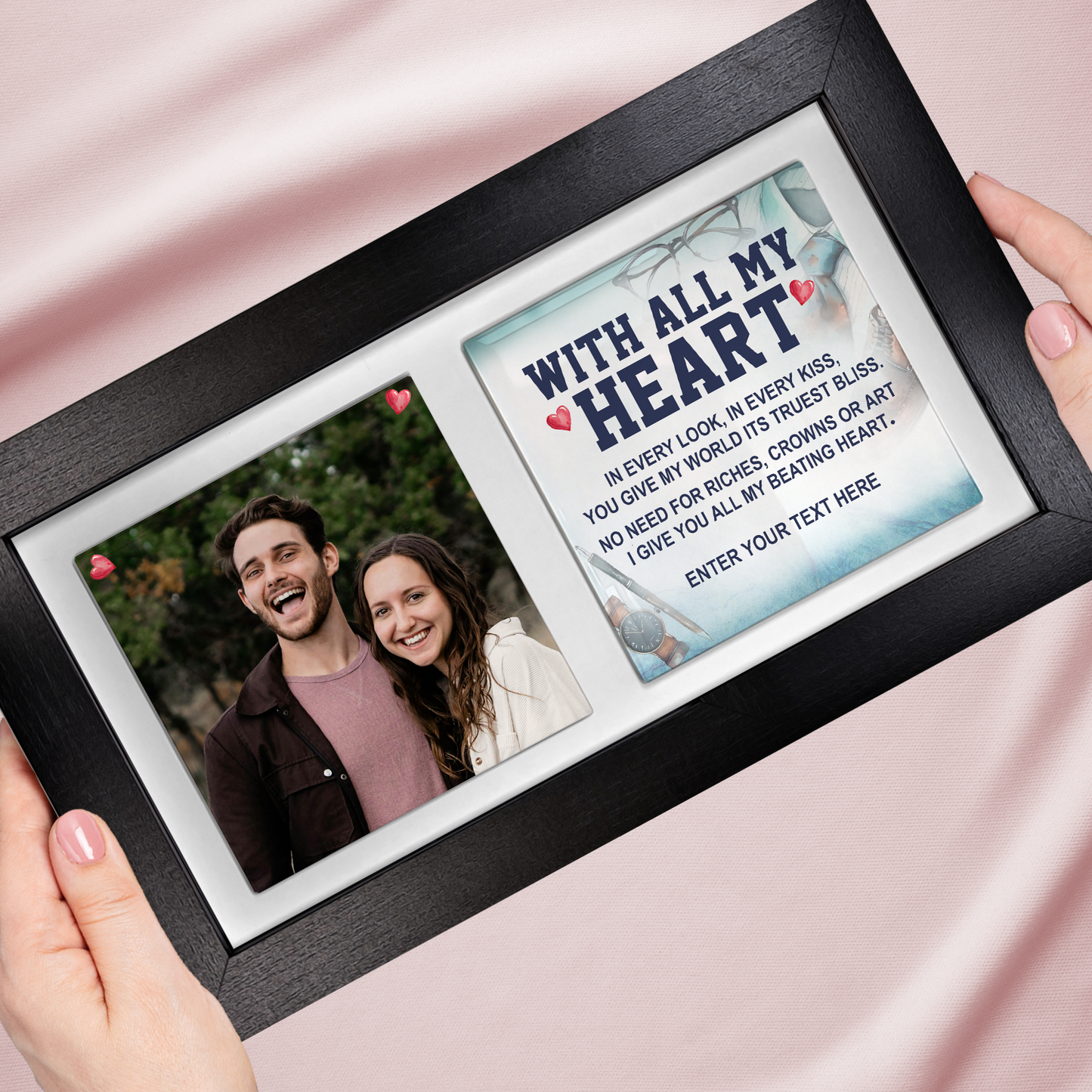 With All My Heart – Personalised Ceramic Tiles in Landscape Frame
