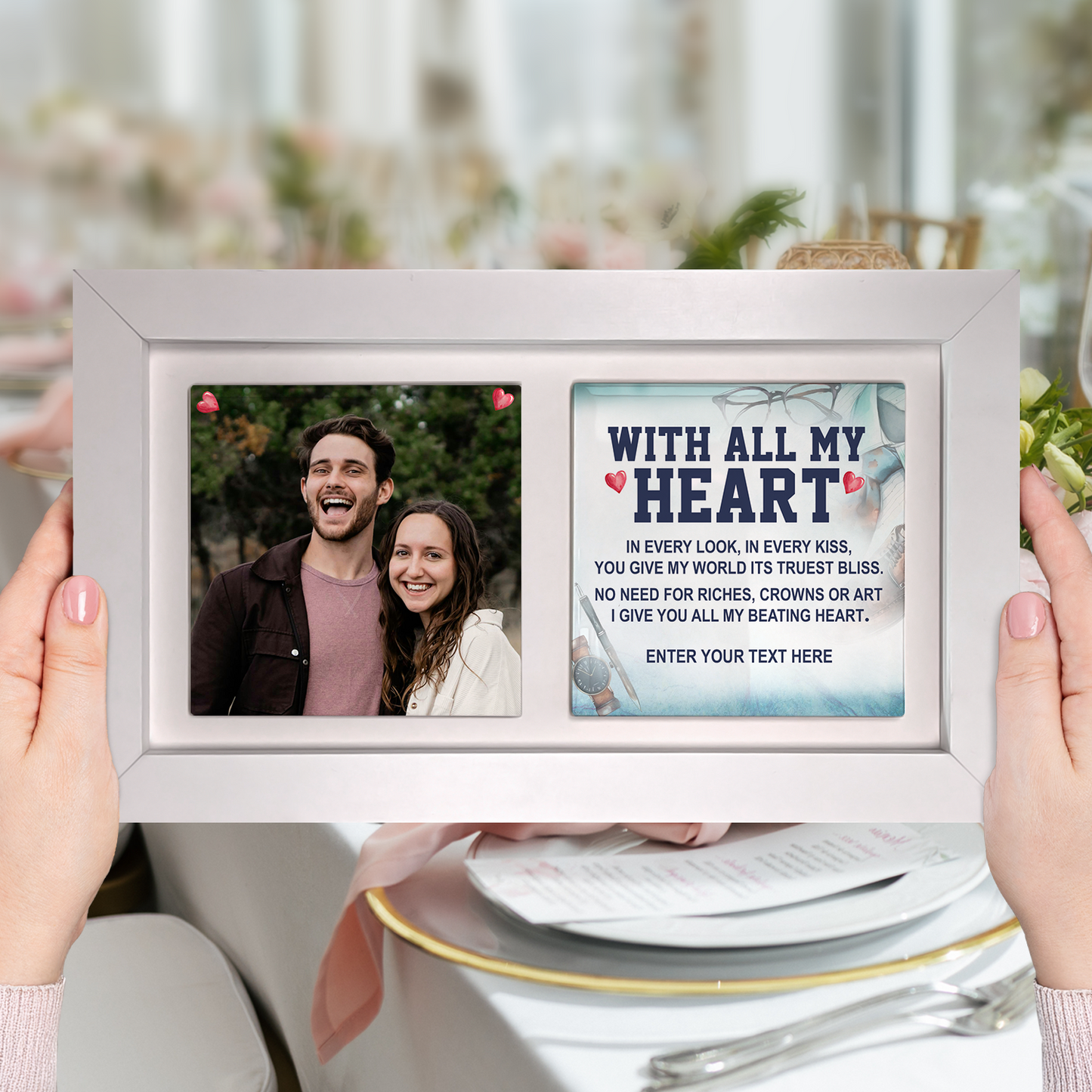 With All My Heart – Personalised Ceramic Tiles in Landscape Frame