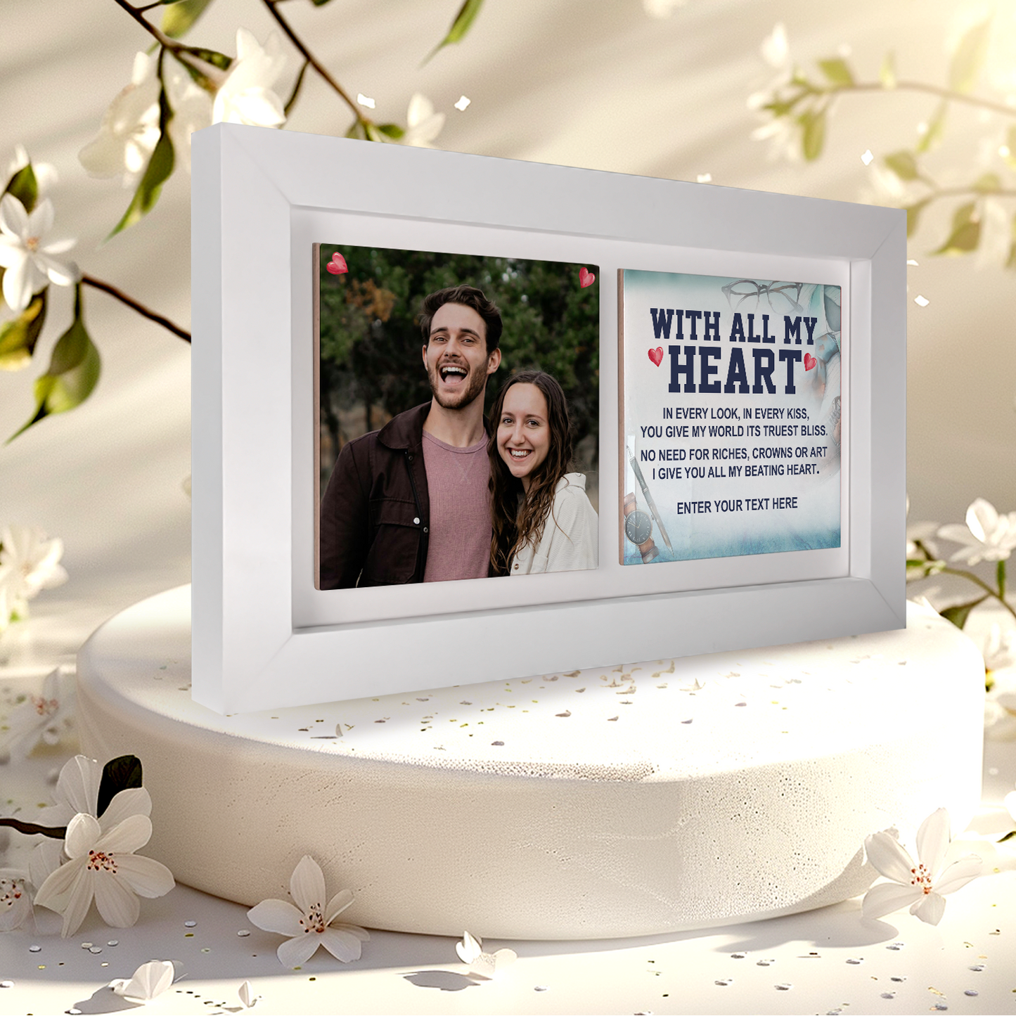 With All My Heart – Personalised Ceramic Tiles in Landscape Frame