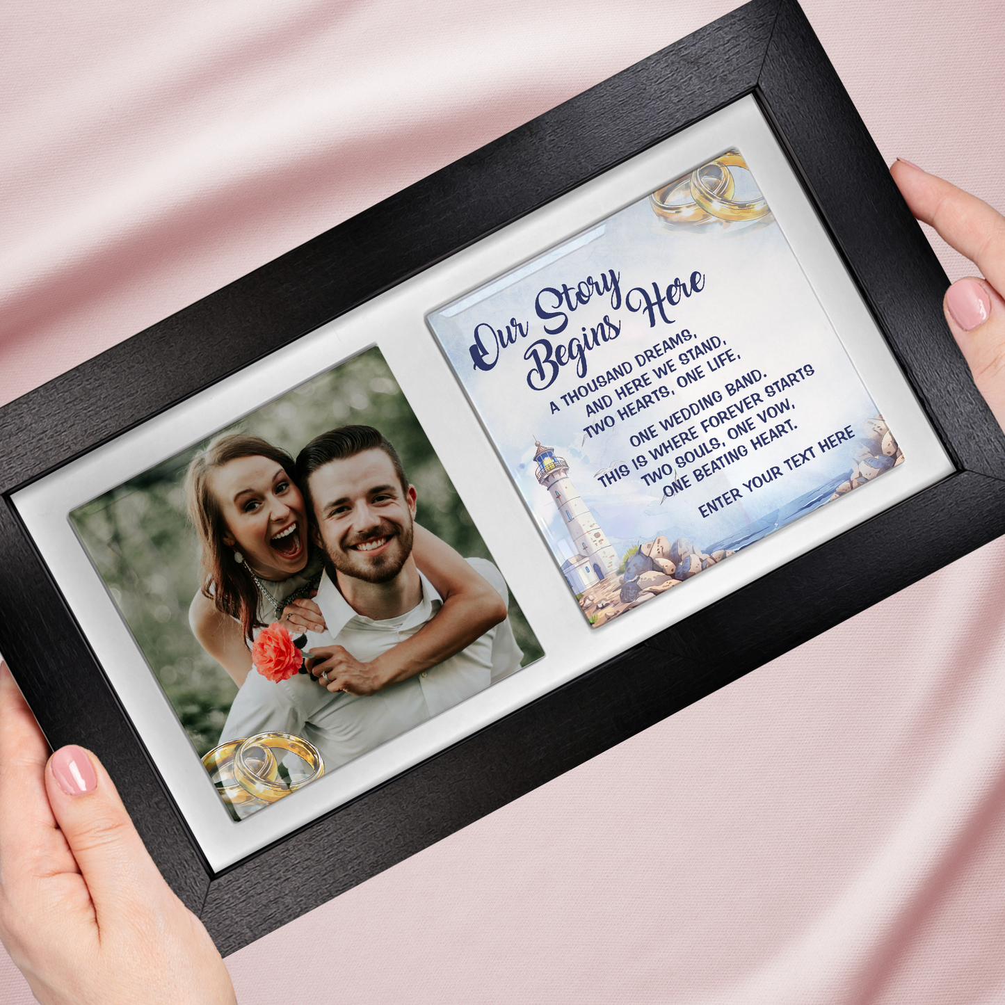 Our Story Begins Here – Personalised Ceramic Tiles in Landscape Frame