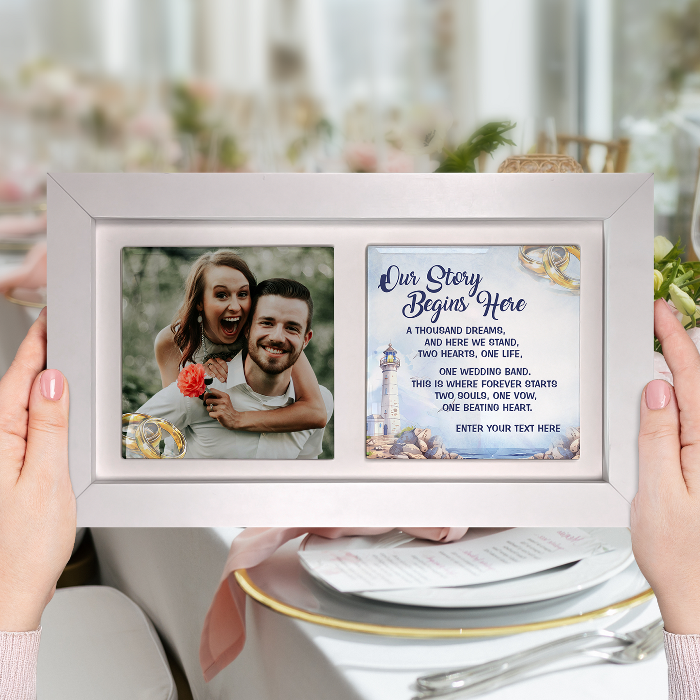 Our Story Begins Here – Personalised Ceramic Tiles in Landscape Frame
