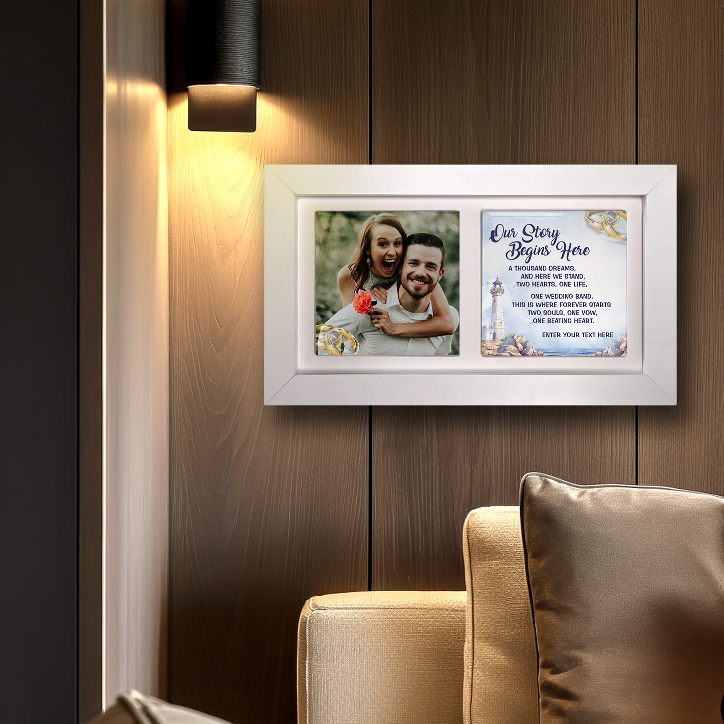 Our Story Begins Here – Personalised Ceramic Tiles in Landscape Frame