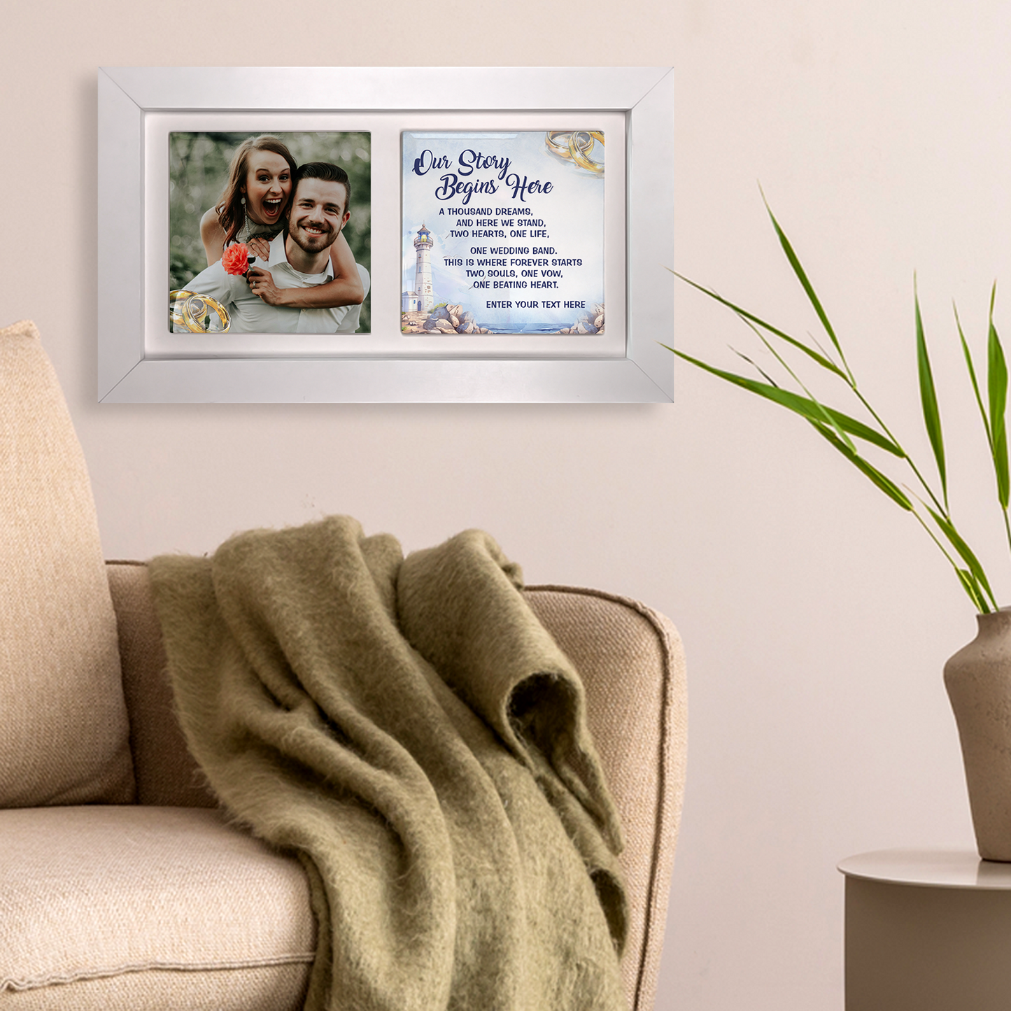 Our Story Begins Here – Personalised Ceramic Tiles in Landscape Frame
