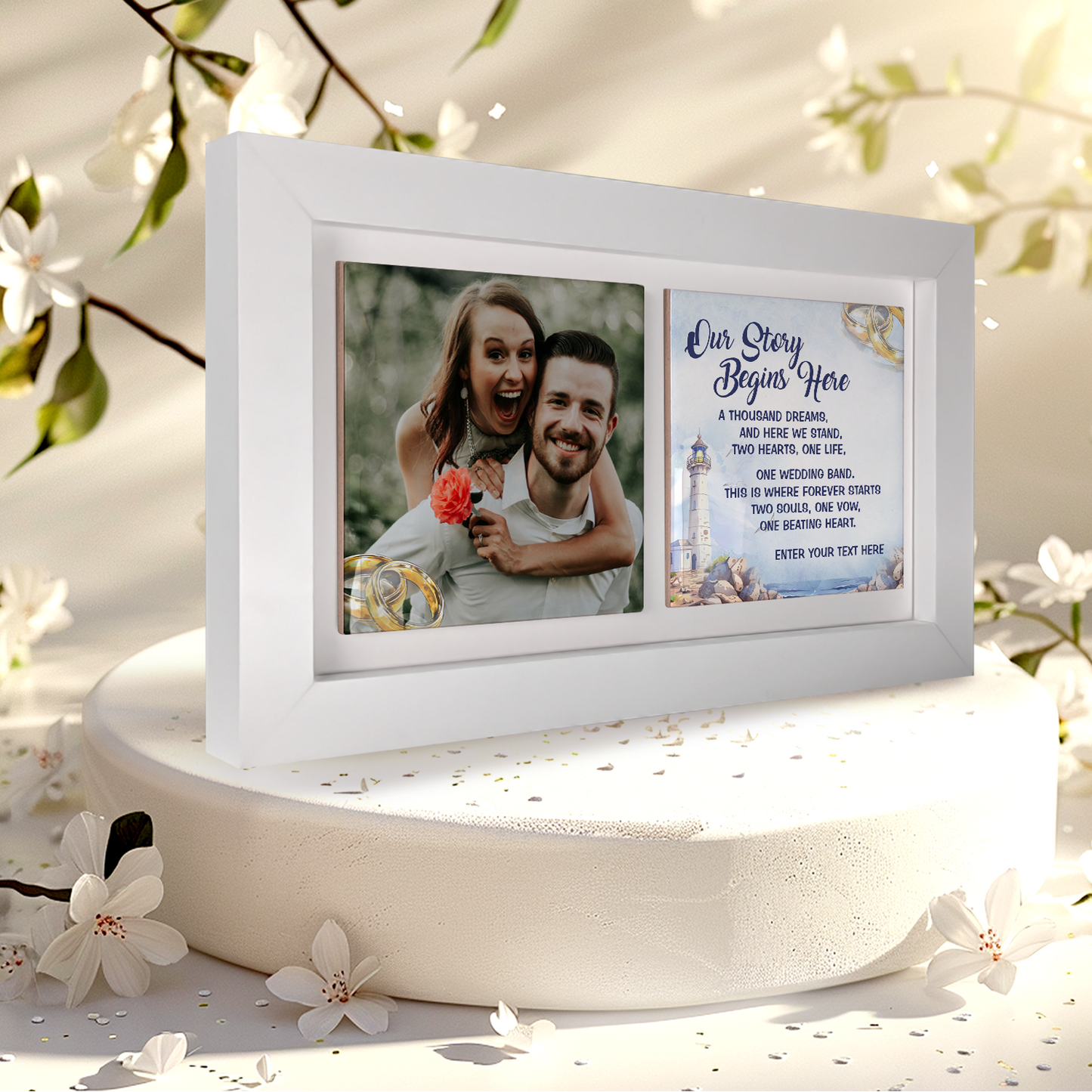 Our Story Begins Here – Personalised Ceramic Tiles in Landscape Frame