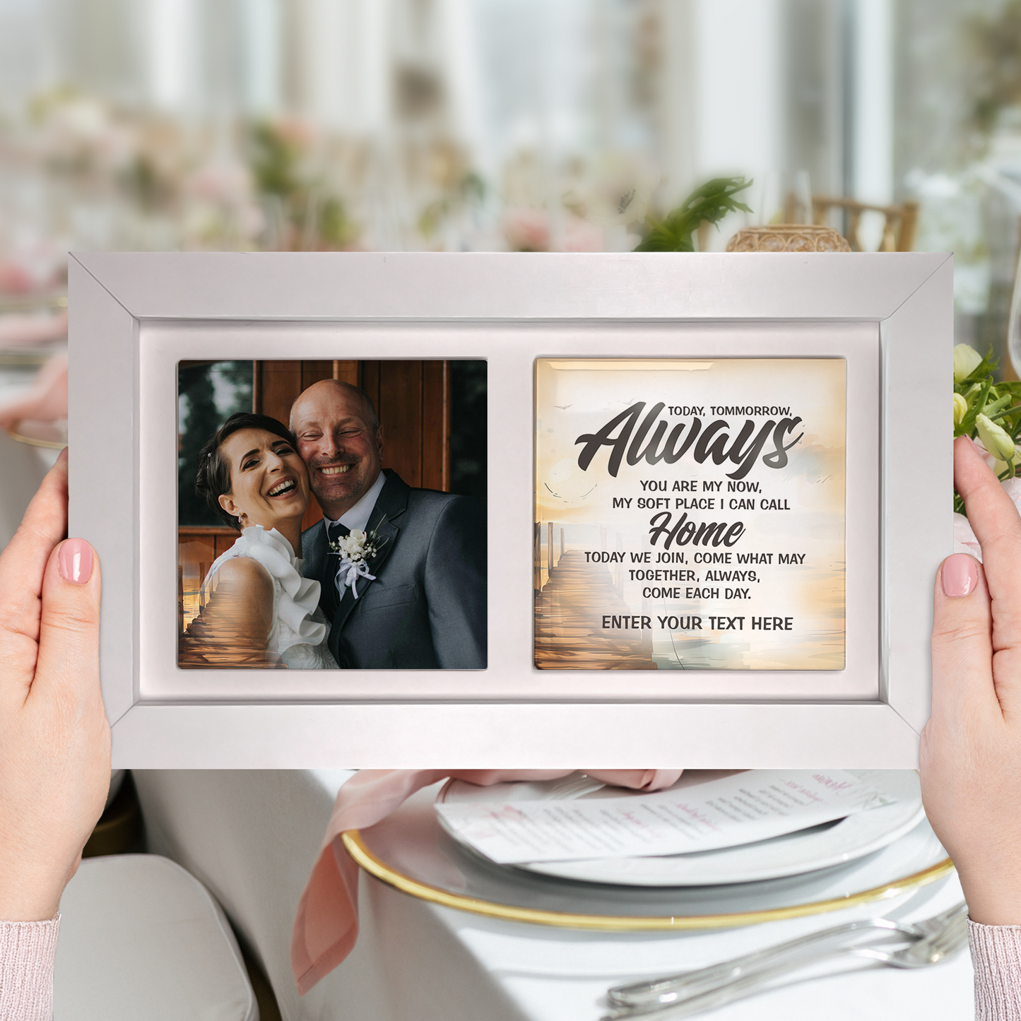 Today, Tomorrow, Always – Personalised Ceramic Tiles in Landscape Frame